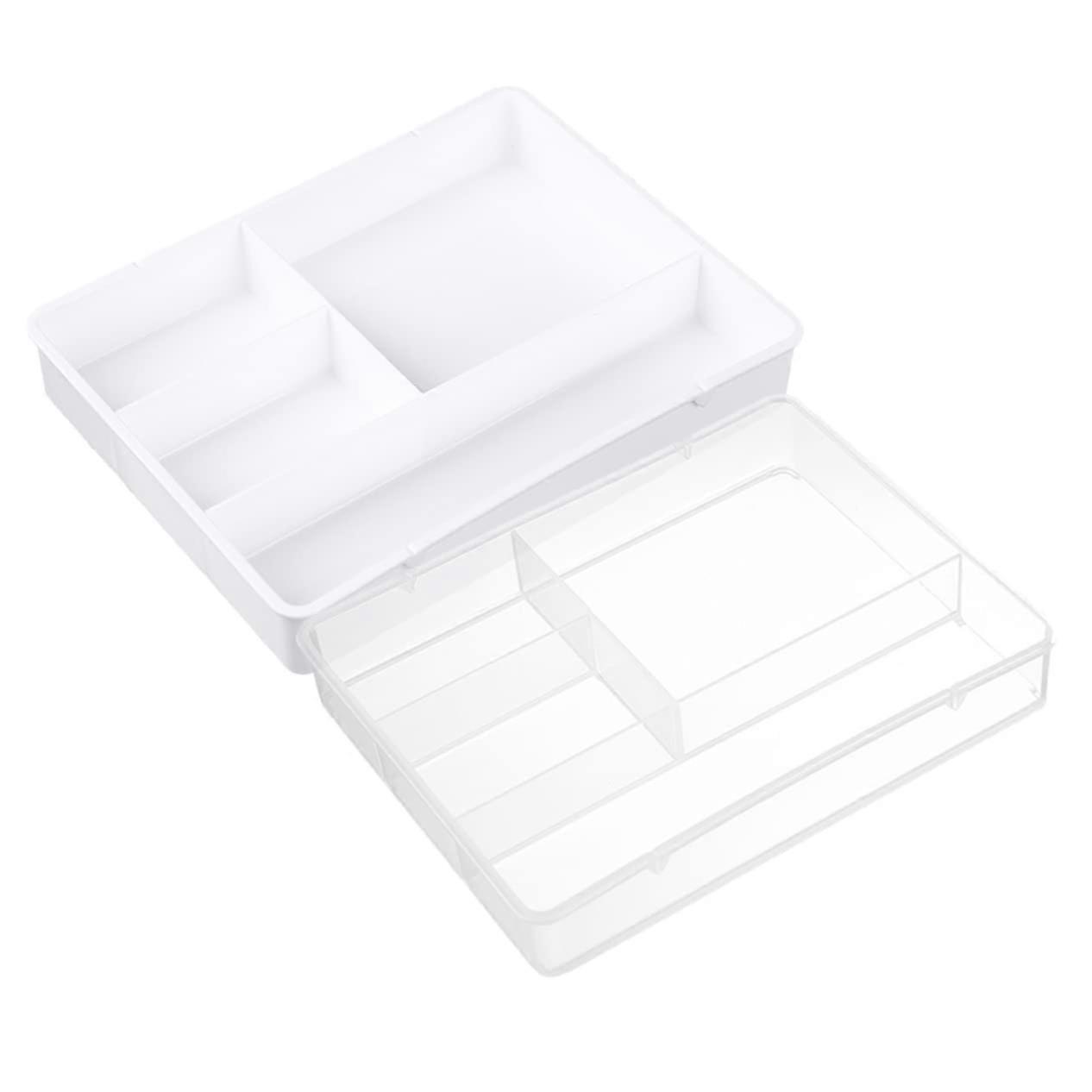Compartment Storage Box, 2-Pack, Desktop Organizer for Makeup and Pens, Space-Saving Drawer, White Transparent