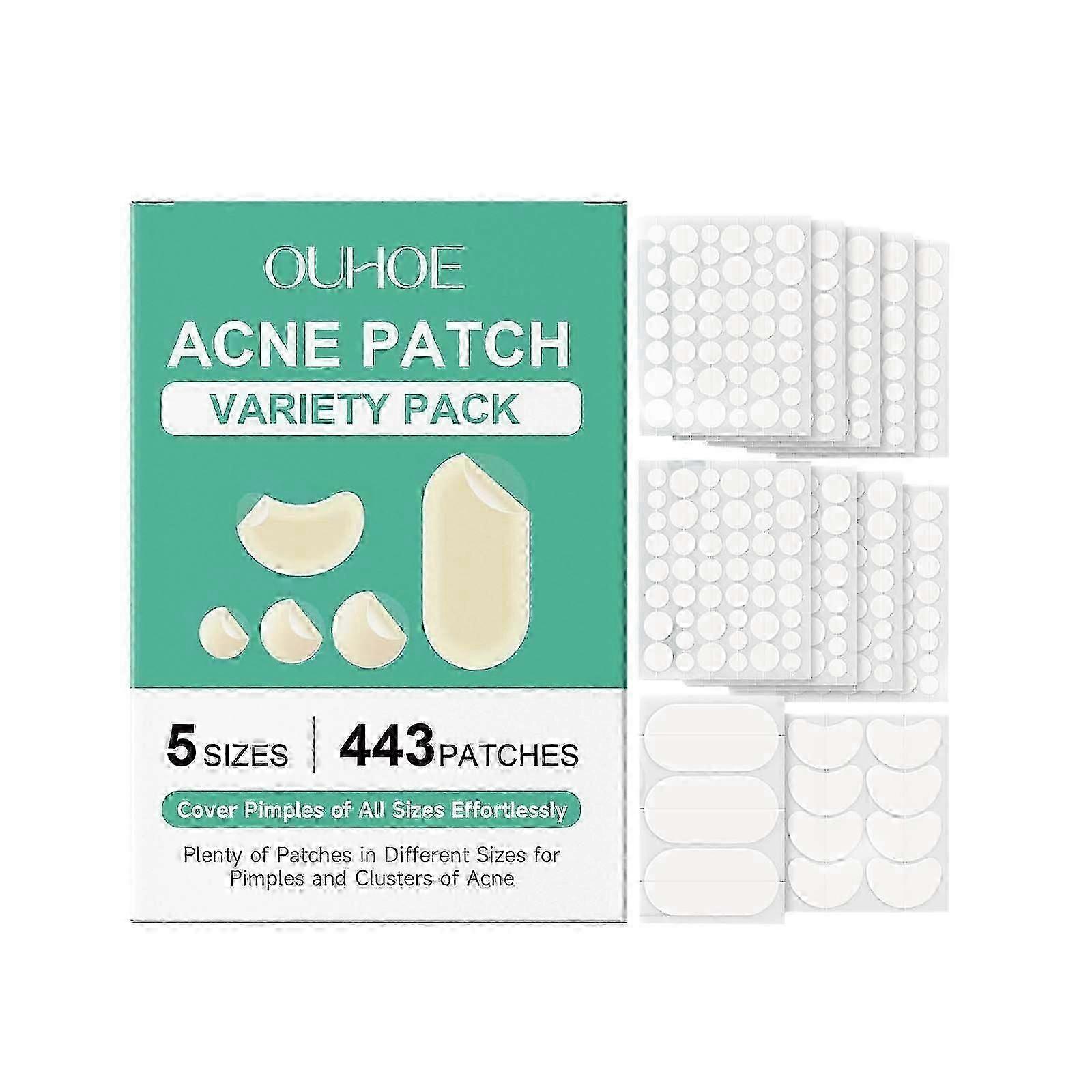 443 Count Pimple Patches For Face, Hydrocolloid Acne Patch Bulk, Acne Stickers For Covering Cheeks, Forehead, Chin Blemishes Zit Breakouts For All Ski