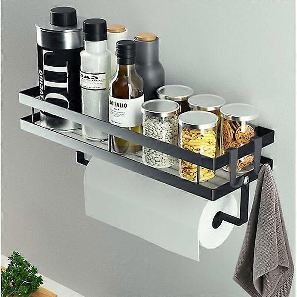 Wall-mounted spice rack without drilling Hanging spice rack with paper towel holder and 4 removable hooks