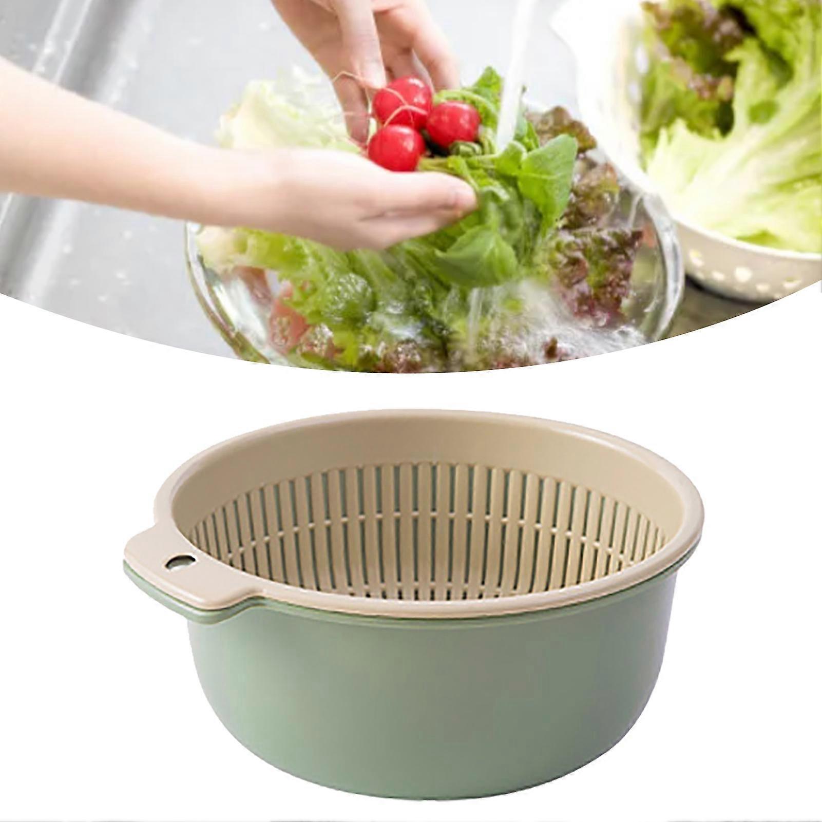 Round Double Layer Fruit Vegetable Washing Basket 16x14x7cm Green