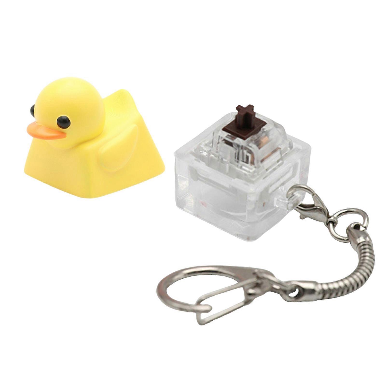 Lovely Duck Shape Desk Toy Keychain Elastic Resin Keycap For Anxiety Reduction And Keyboards Decoration  Yellow