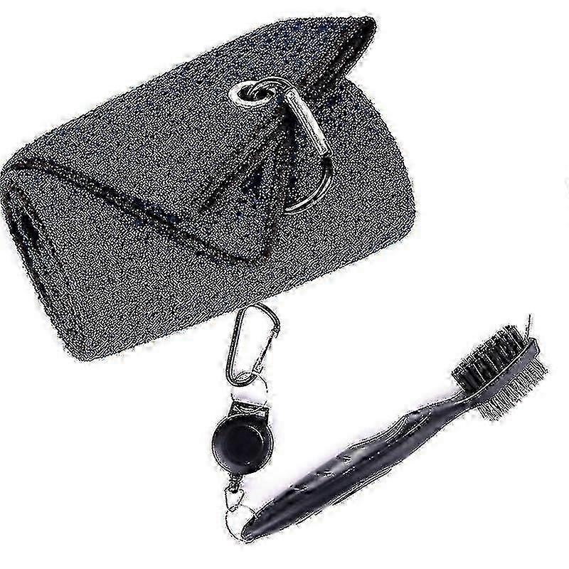 Golf Club Brush And Towel Kit Cleaner With Loop Clip For Hanging On Golf Bag(1set, Blue)