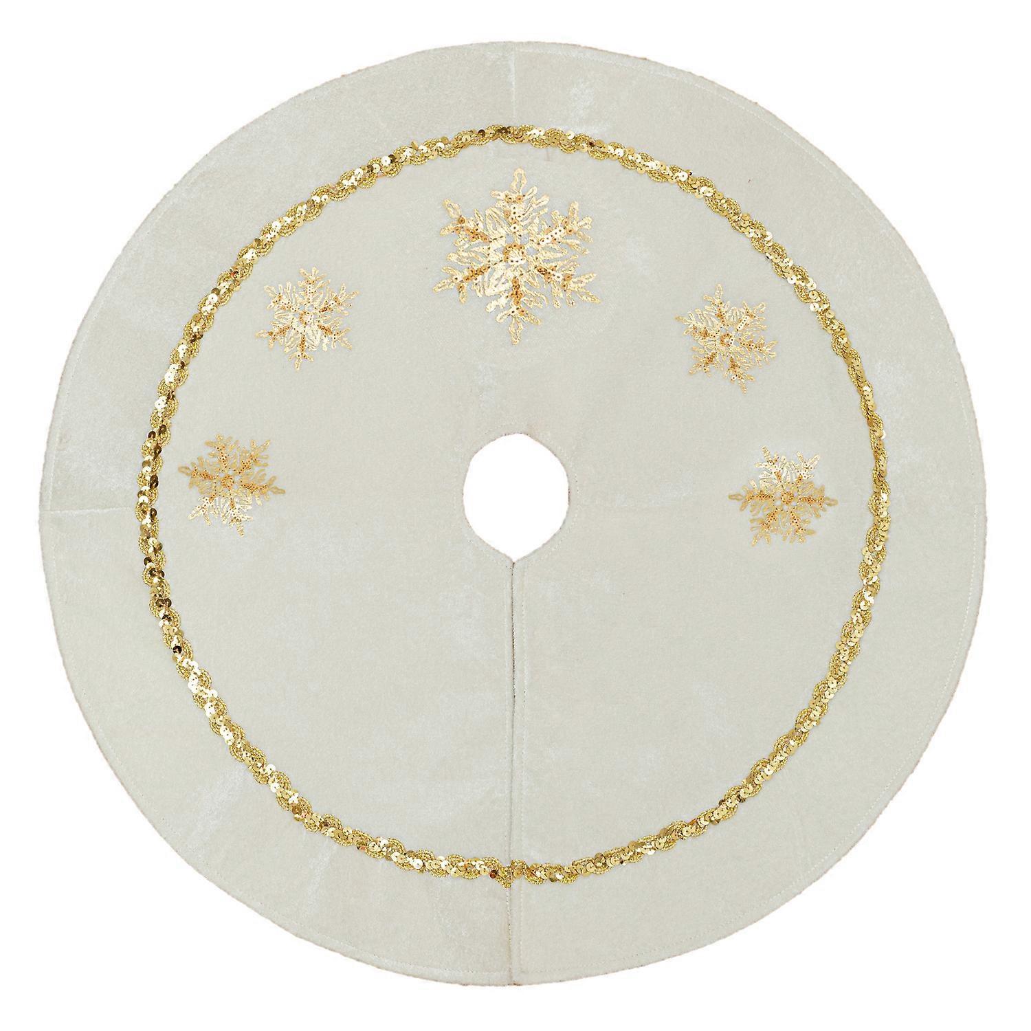 White Christmas Tree Skirt With Golden Glitter 24 Inch Fabric Holiday Decoration For Gift Giving