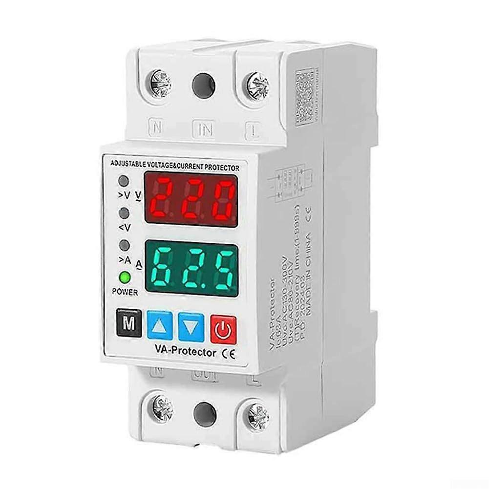 AC220V 63A/40A Voltage Current Protector Over/Under Voltage Device Dual LCD Display RailMount