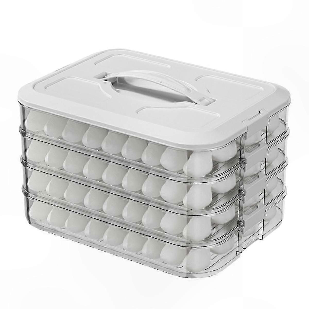 4-Layer Stackable Food Storage Containers, Freezer Safe Snack Boxes with Lids for Dumplings and Meals