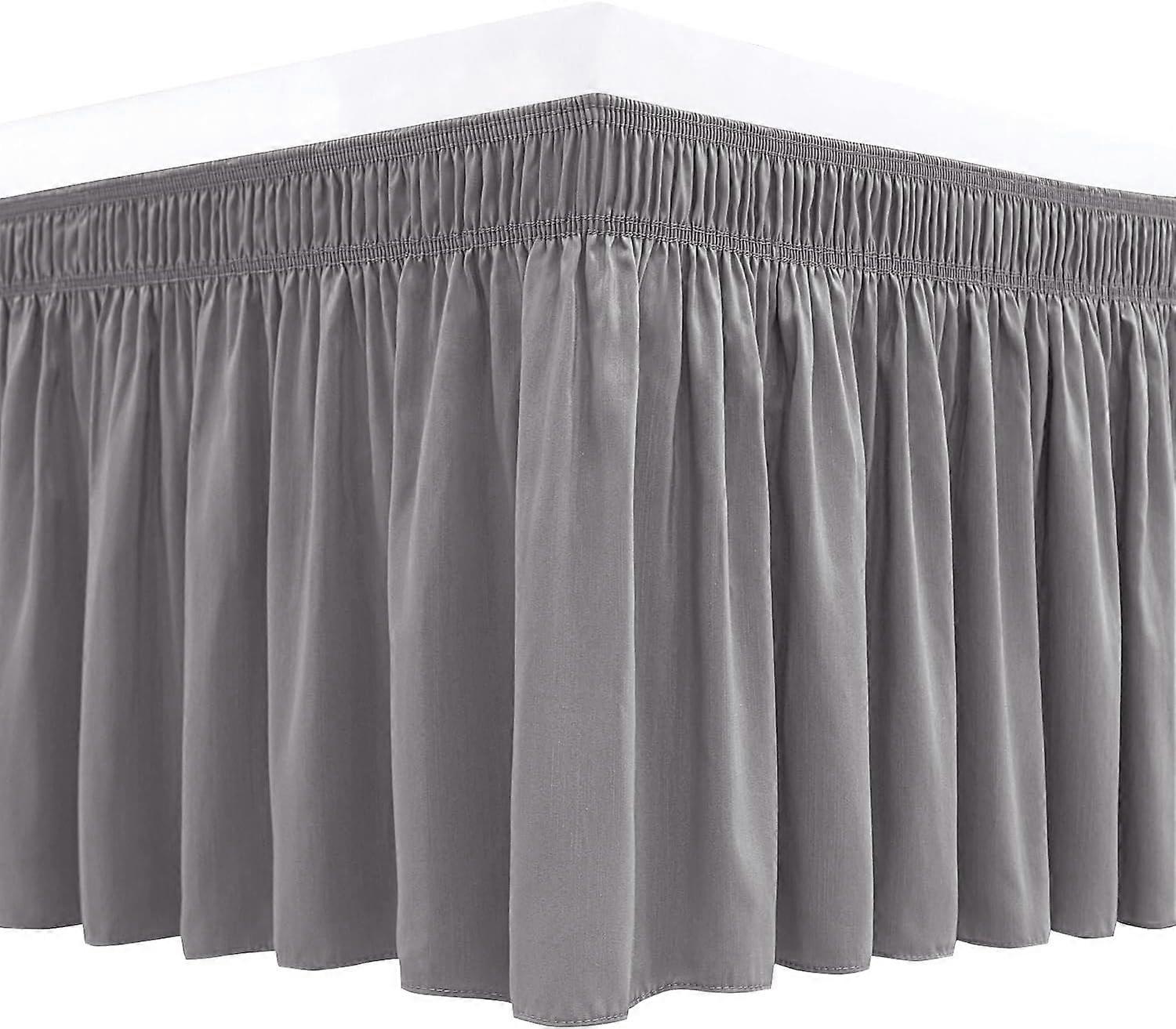 Wrap Around Bed Skirts 15" Drop, Aqua Adjustable Elastic Dust Ruffles Easy Fit Wrinkle & Fade Resistant Machine Washable ,grey