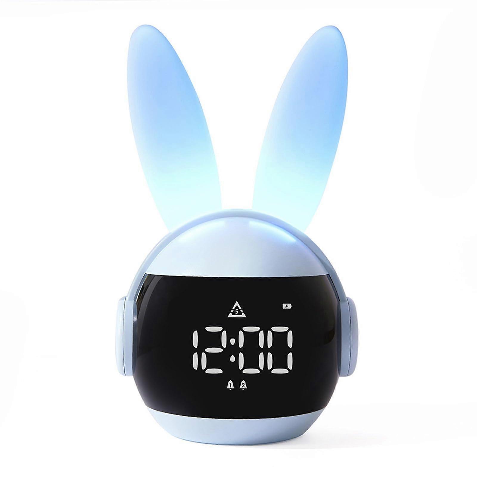 Rabbit Digital Alarm Clock, Bunny Design Snooze Wake-Up Light, For Bedroom, Rechargeable Night Lamp, Blue