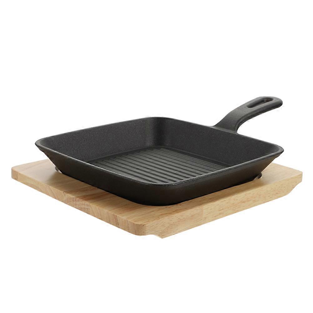 Household Frying Pan Cast Iron Square Flat Pan for Cooking 1Set Black