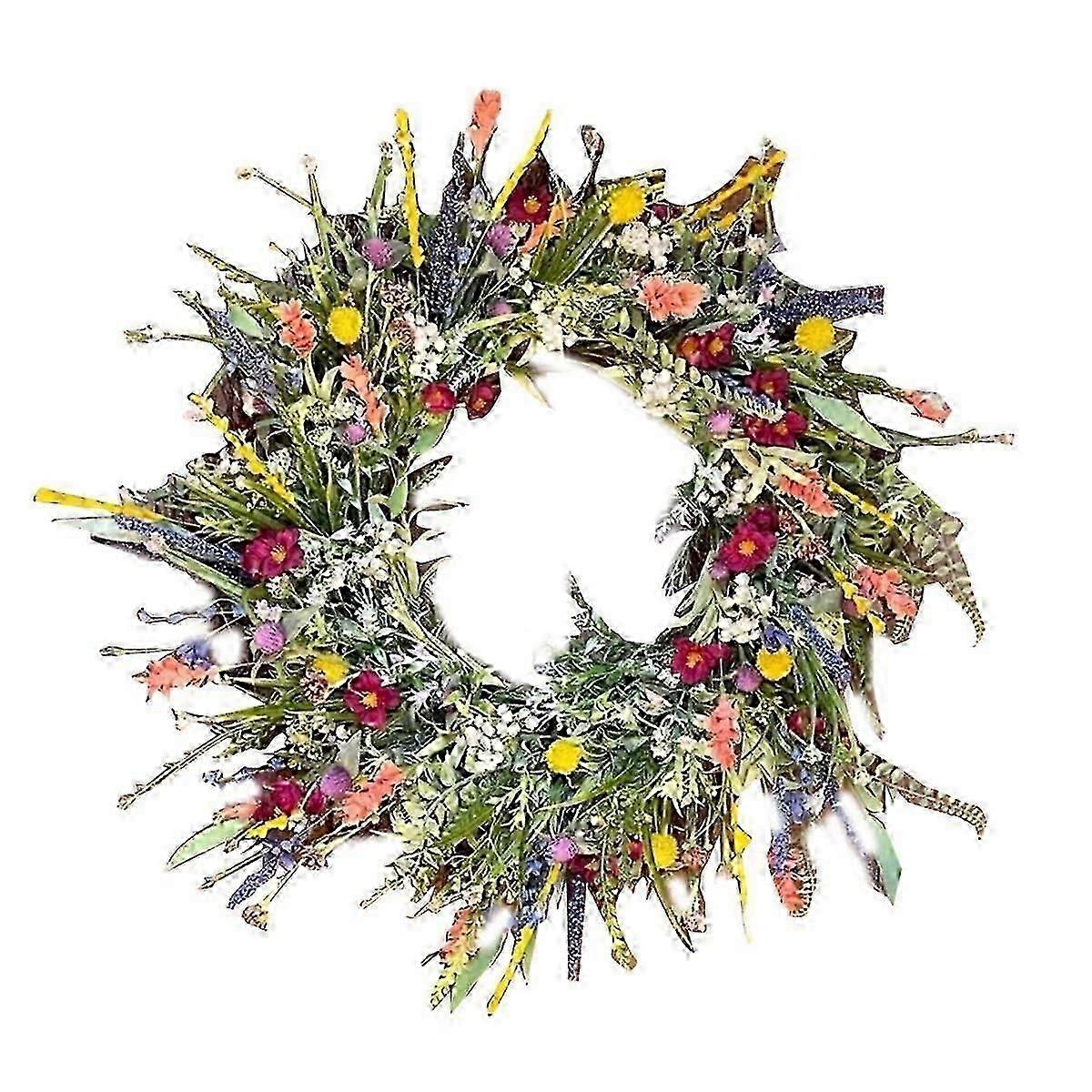 Spring Artificial Daisy Lavender Wreath Wildflower Summer Silk Wreaths for Front Door Home Wall Farmhouse Holiday Decor