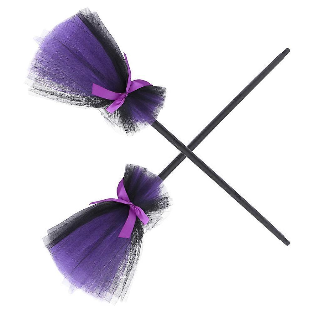 Witch Broom Halloween Cosplay Event Costume Accessories Purple 104.00X25.00X25.00CM Realistic Design 2Pcs