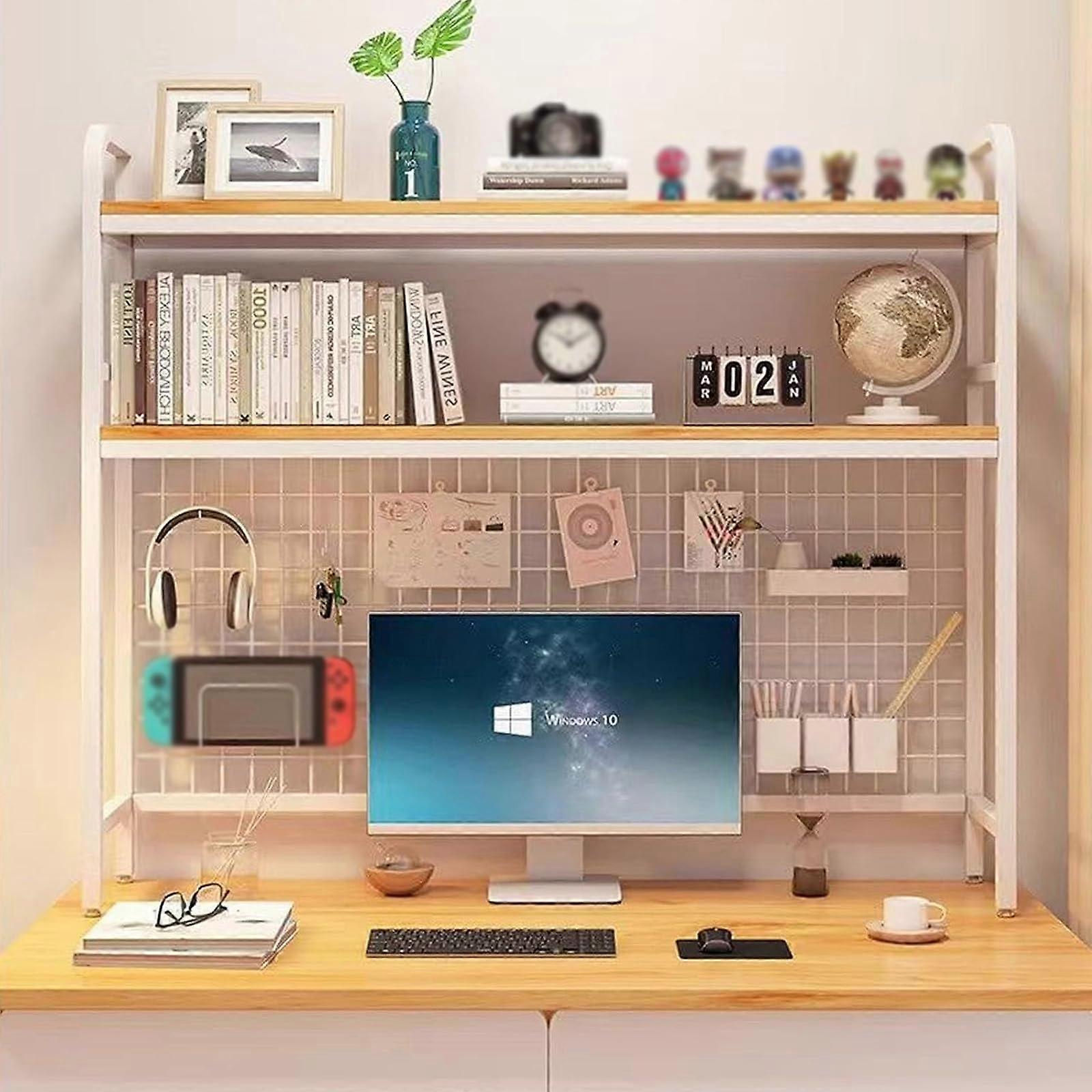 White Desktop Shelf MultiPurpose Desk Bookshelf For Home Office And Bedroom 3Tier 95cm White/Dark Grey Heather
