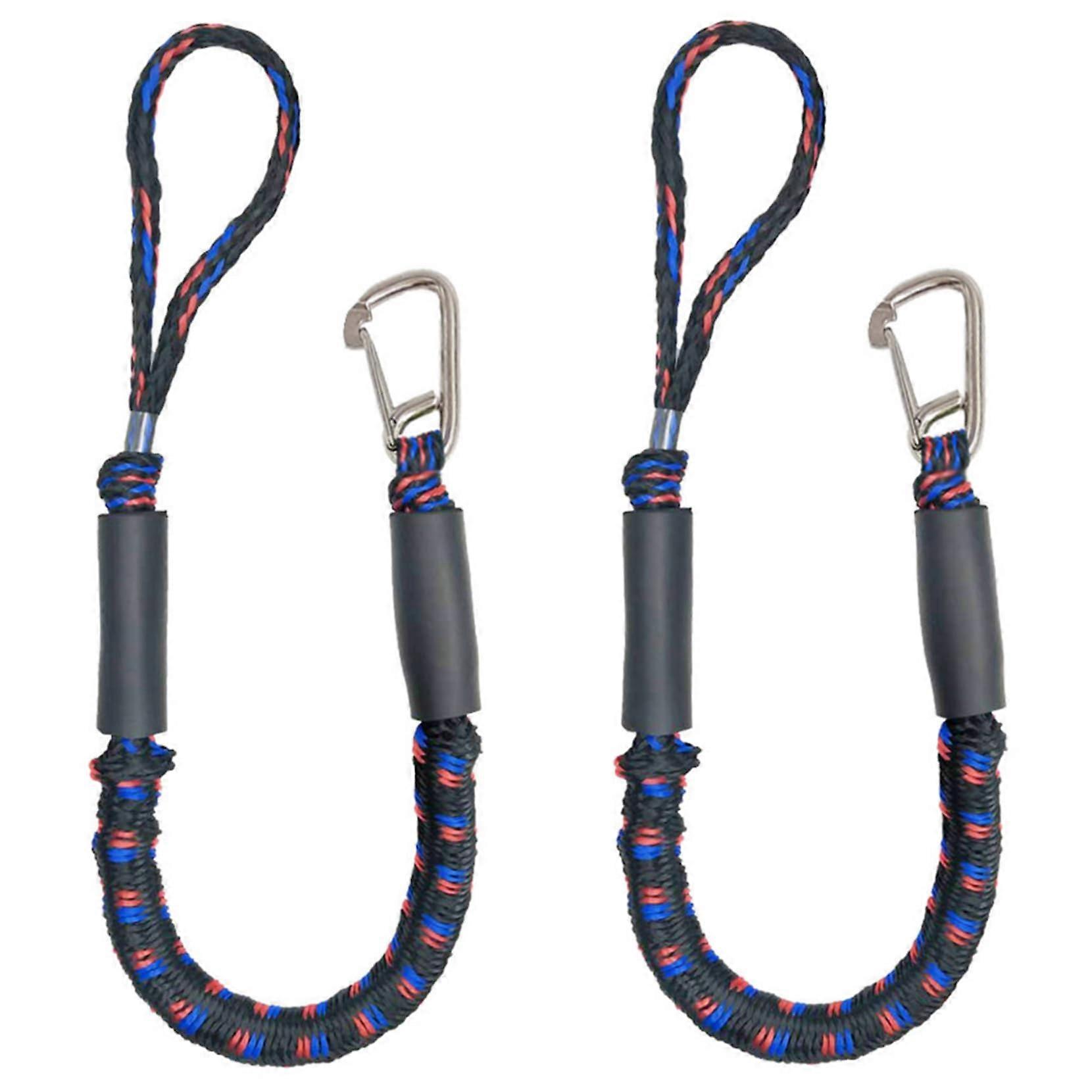 Boat Rope 1 Pair 4 Feet Elastic Dock Lines, 2200 Lbs Load, Reusable Docking Rope With Loop And Stainless Steel Clip