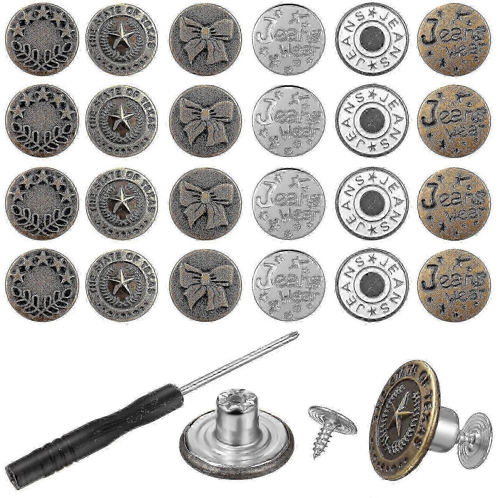 36 Pcs Jeans Buttons No-Sew Removable Copper Jeans Replacement Buttons with Screwdriver
