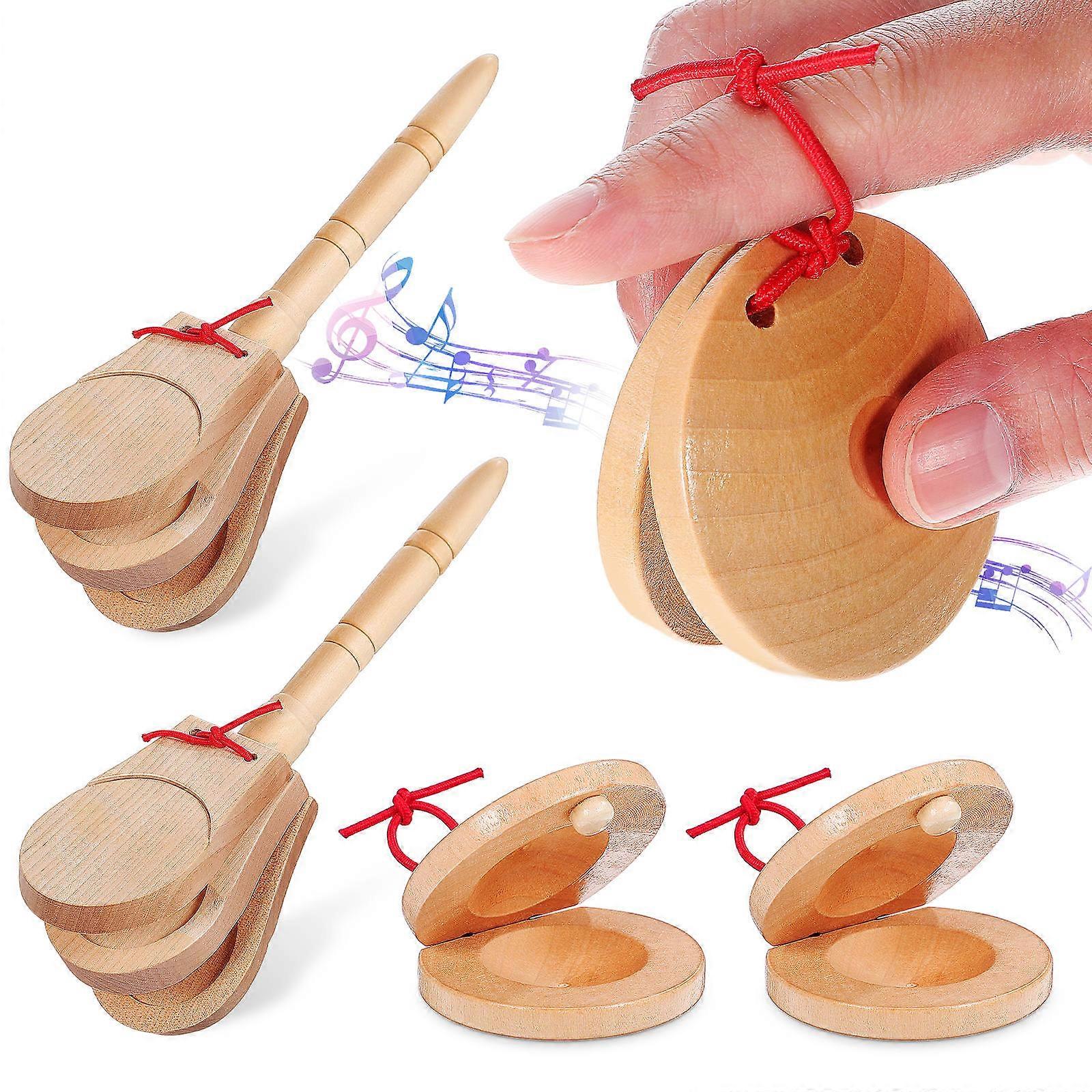 Percussion Castanets Handheld Musical Performance Instrument For Performers In Beige Size 20.50X4.90X3.50CM Suitable For Rehearsals 16 Pcs