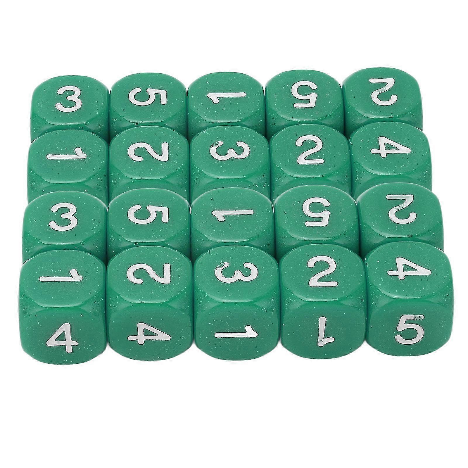 2025 20PCS 6-Sided Number Dice Set with Round Corners, Green Plastic Dice for Board Games, Teaching Tools, Classroom Activities, and Math Learning