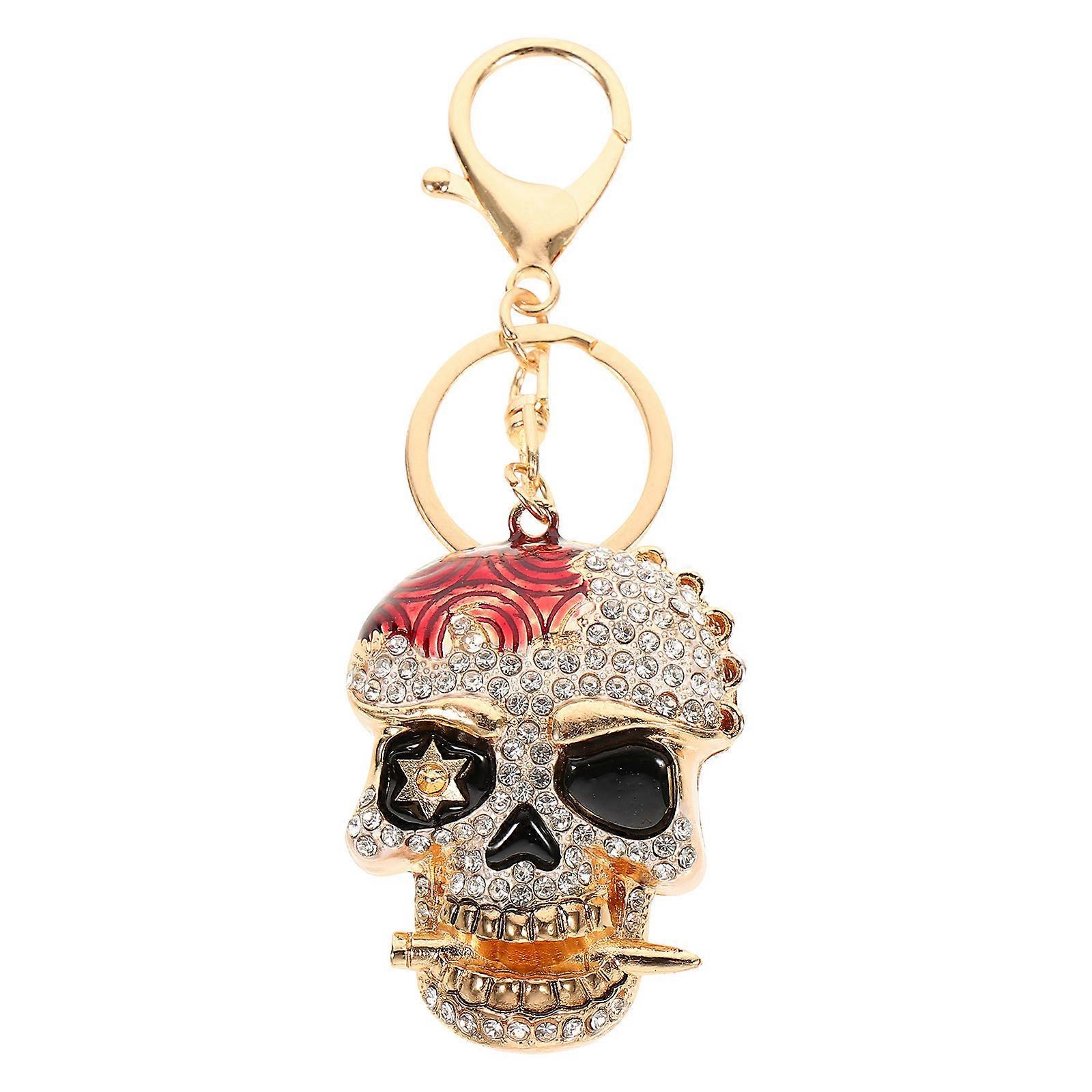 3Pcs Skull Diamond Key Chain for Decoration Use Stylish Red Key Ring
