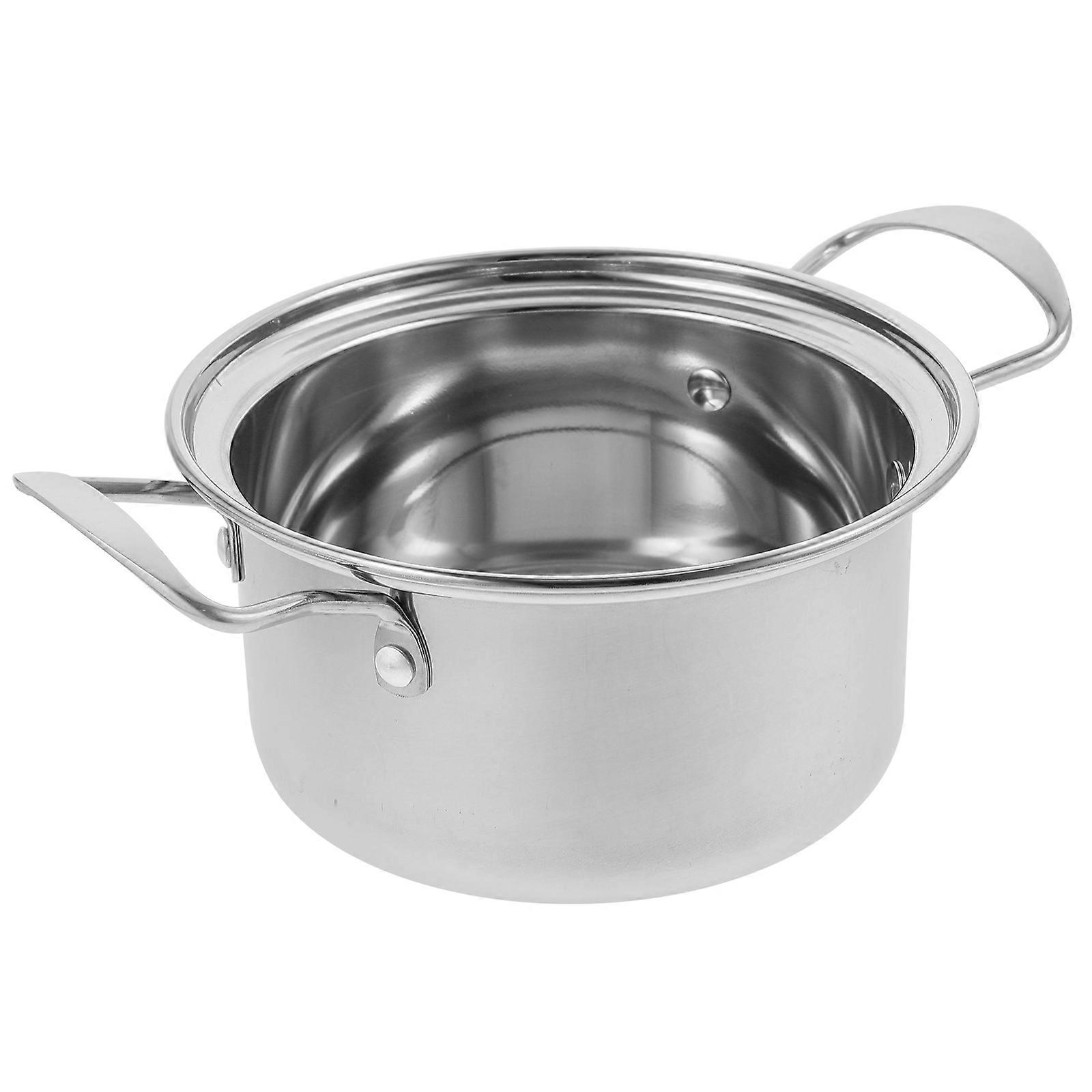 Pot For Kitchen Small Pot Double Handle Soup Pot Suitable For Home Cooking Simple Design Silver 1Set
