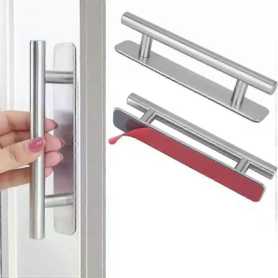 1 piece stainless steel stick-on handle wardrobe cabinet drawer door handles no punch with strong double-sided tape Black silver