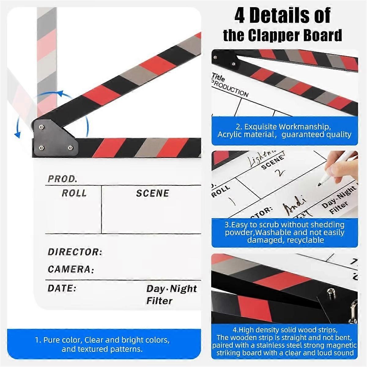 ClapperBoard Movie Action Clap-Stick Director Film Clapboard, White