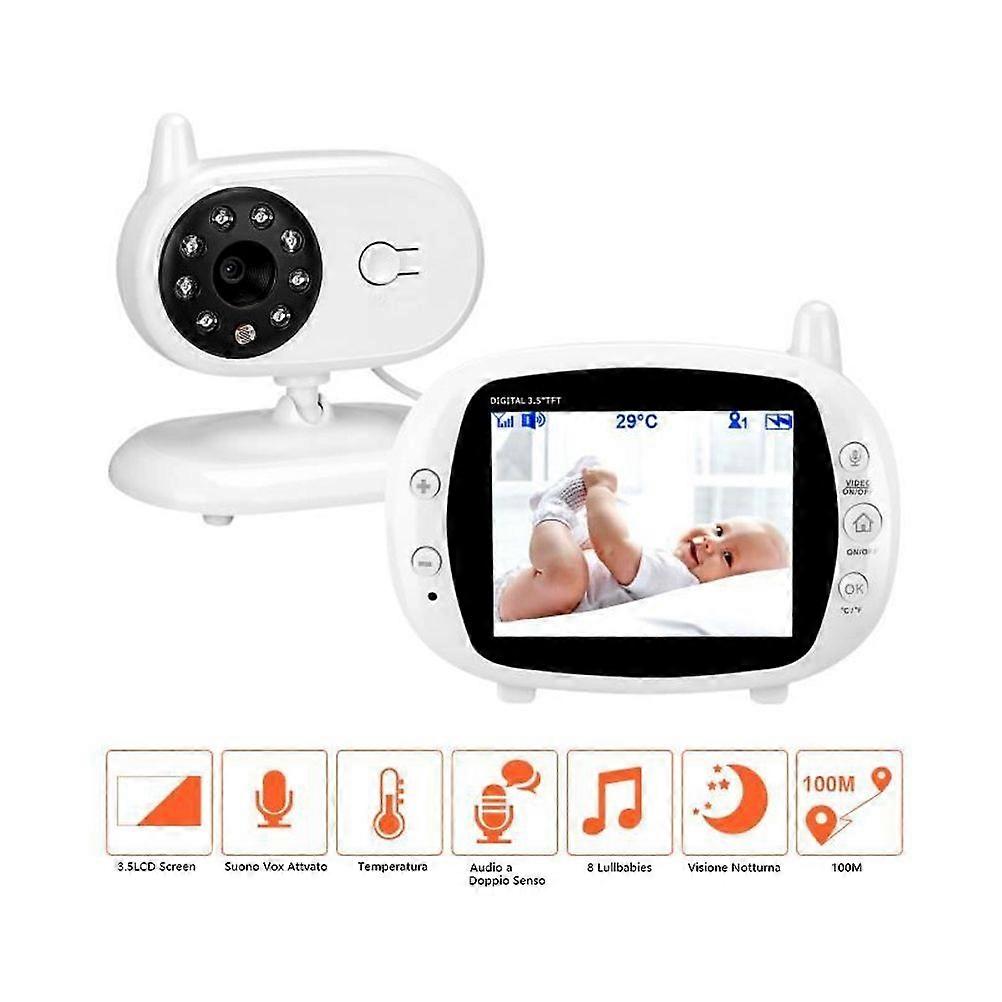 Wireless 3.5 Inch LCD Digital Video Baby Monitor Babysitter View Angle Adjustable Temperature Monitoring Two Way Talk