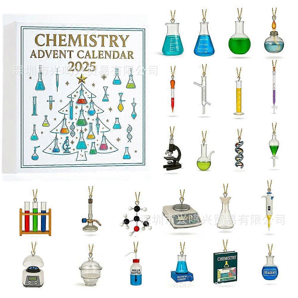 Ημερολόγια Χημείας Advent 2025, Χριστουγεννιάτικο Ημερολόγιο Αντίστροφης Μέτρησης 24 Ημερών με Πειράματα Σετ Χημείας, κρεμαστά μενταγιόν 2D ακρυλικού με θέμα την επιστήμη, για