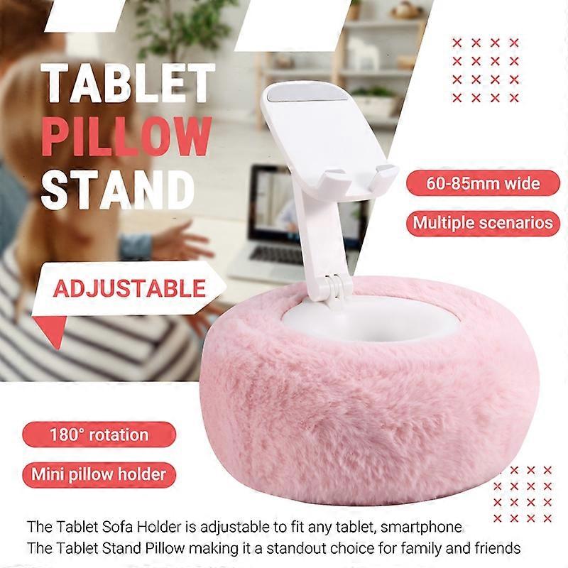 Adjustable for Kindle Pillow Stand Reading Support with Fuzzy Bowl 360° Phone Holder for Bed Pink