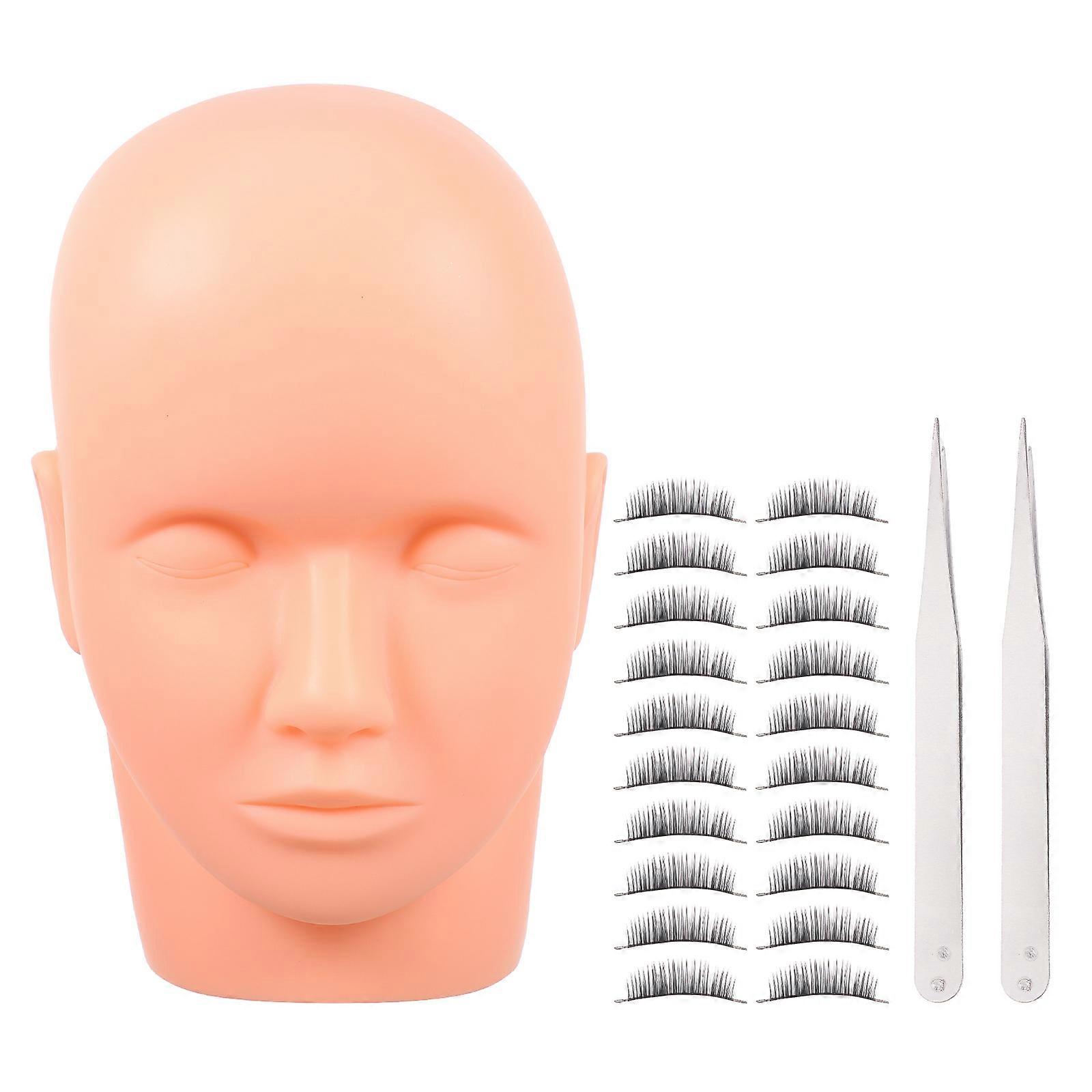 Eyelash Extension Training Head Mannequin for Practice 1Set with Tweezers