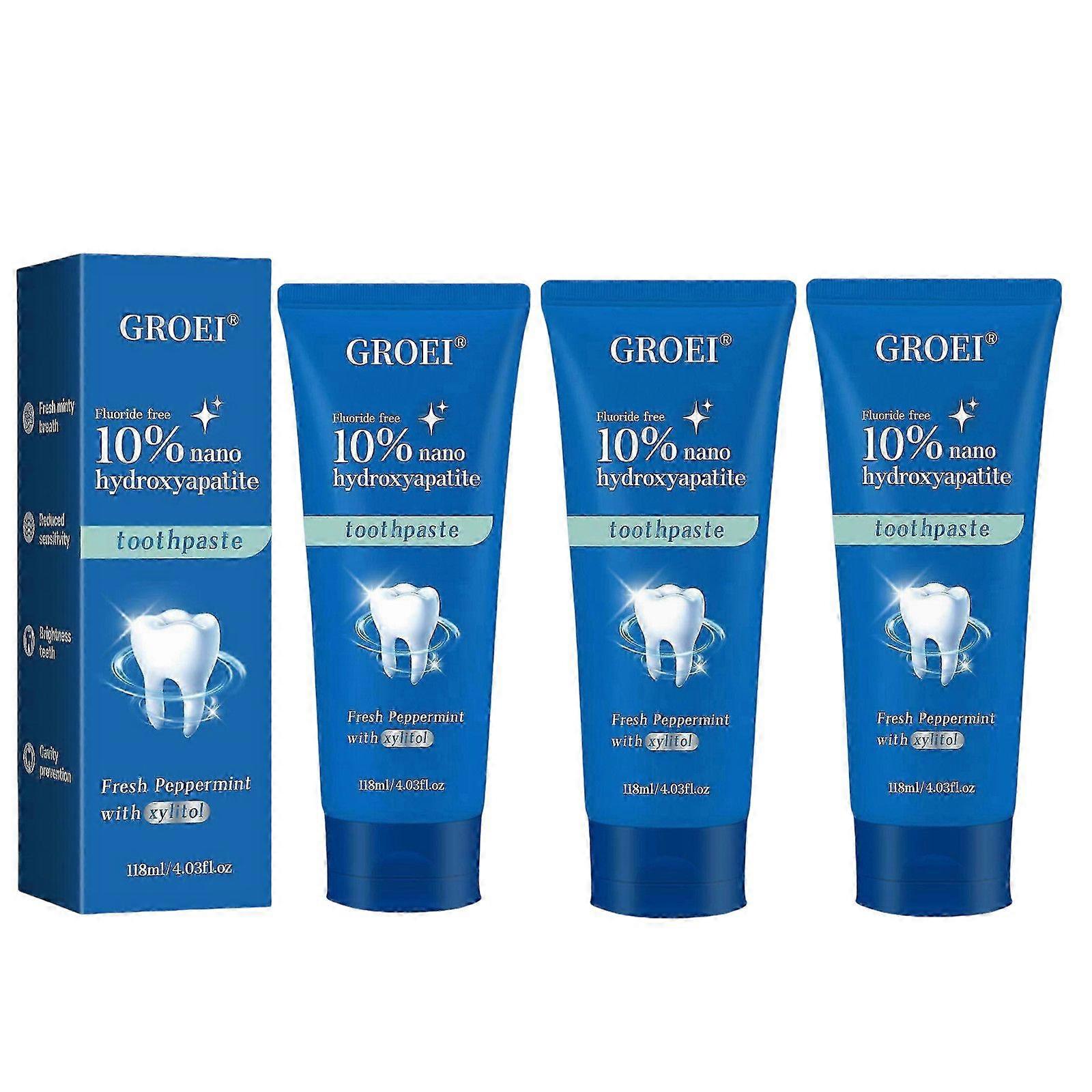 1-3X 10% Nano Hydroxyapatite Toothpaste (Fluoride Free), Whitening, Remineralizing, Natural, Sensitive Teeth, Xylitol Nano-Hydroxyapatite Toothpaste