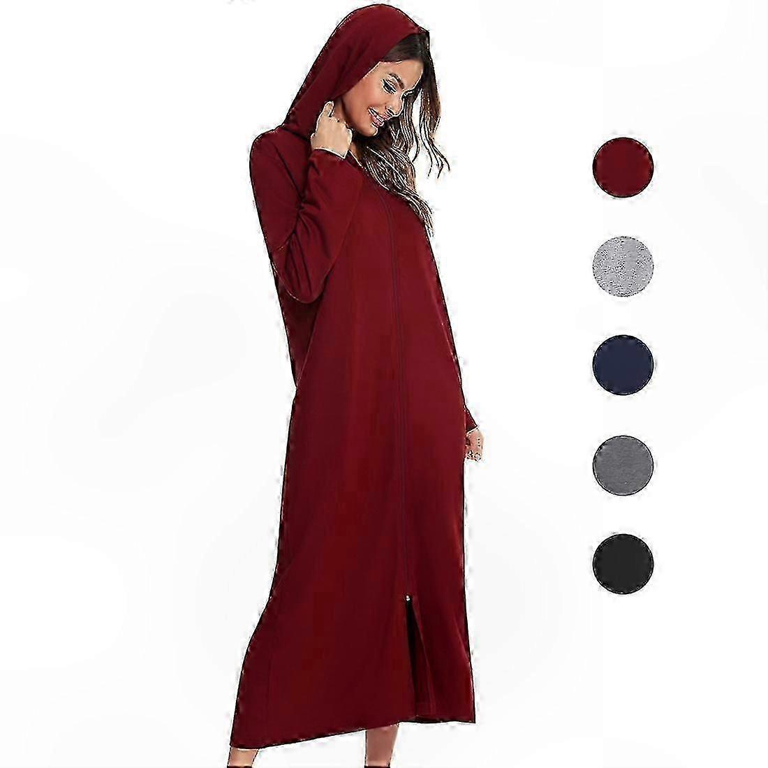 Soft Hooded Robe for Women - Full Length Zip-Up Cotton Lounger with Long Sleeves and Zippered Front Closure Nightwear Kimono