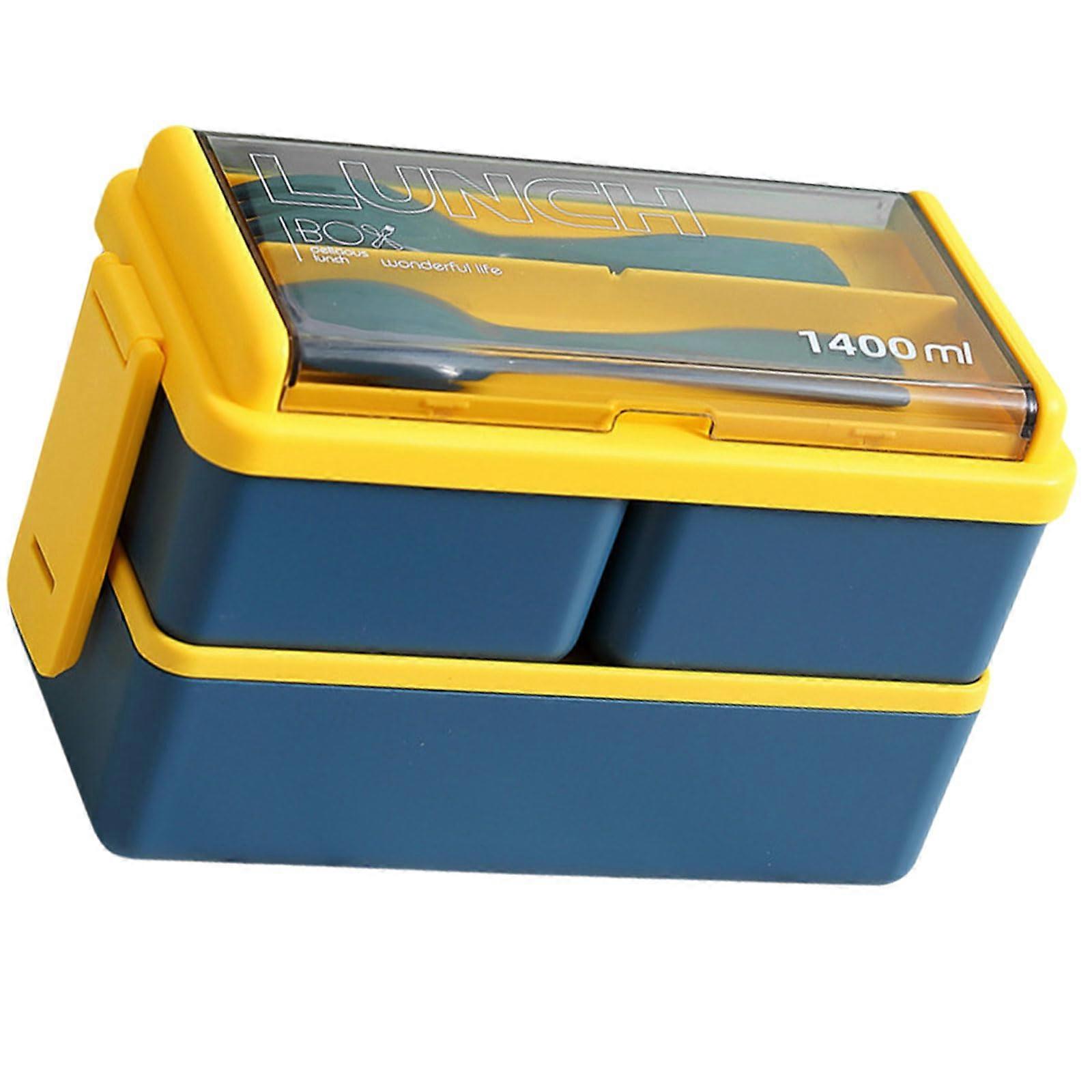 Double Layer Student Lunchbox Blue Two Tier Bento Box Leakproof Food Storage Picnic Meal Box