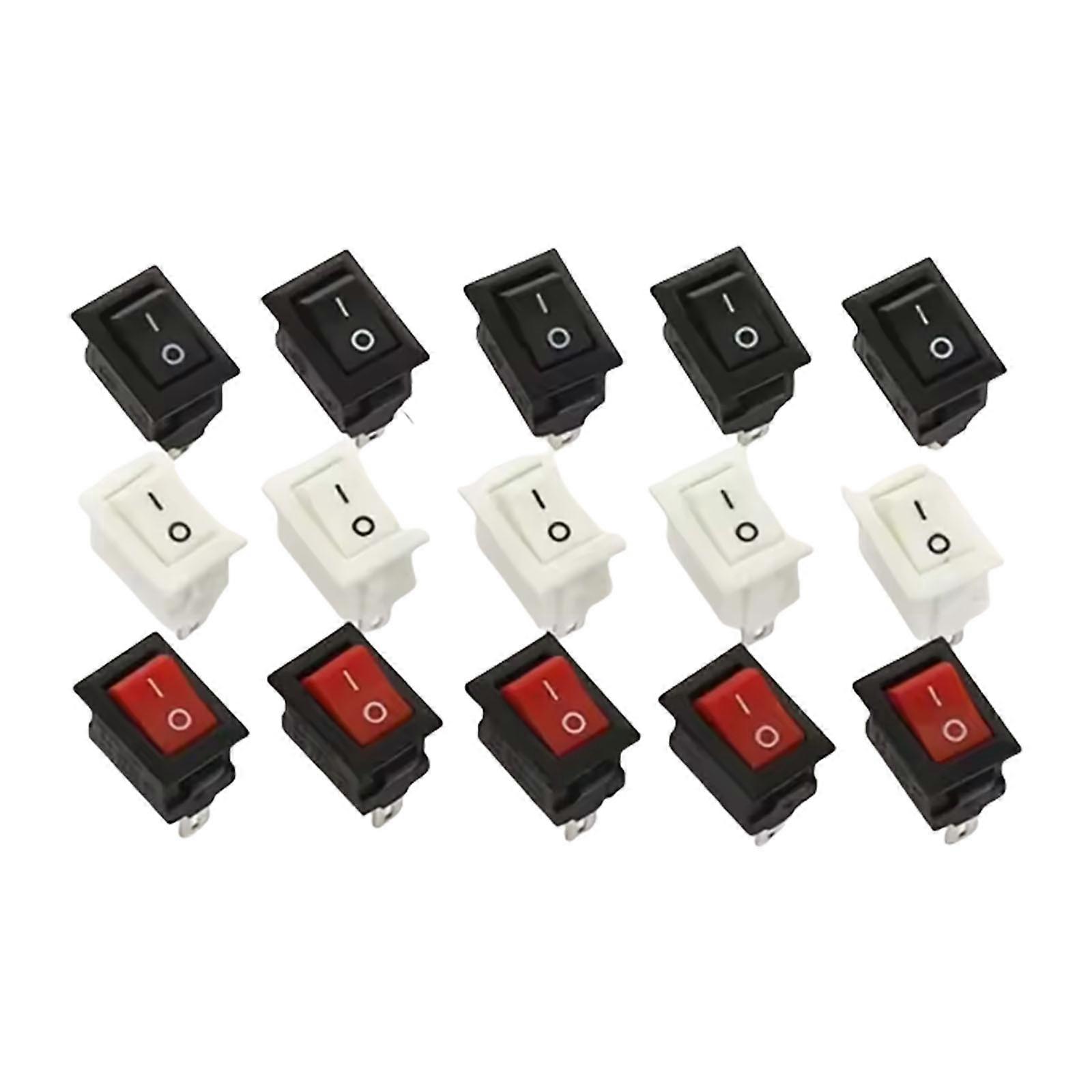 15Pcs Rocker Style Power Switches 2 Pin 2 Position KCD1 101 For Home Electrical Systems Iron Base Plastic Frame for Home Multicolor