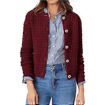 Cárdigan de punto elástico con botones para mujer, manga larga, ligero, ideal para otoño, transpirable, de poliéster, perfecto para el trabajo o las vacaciones, color burdeos, talla XL