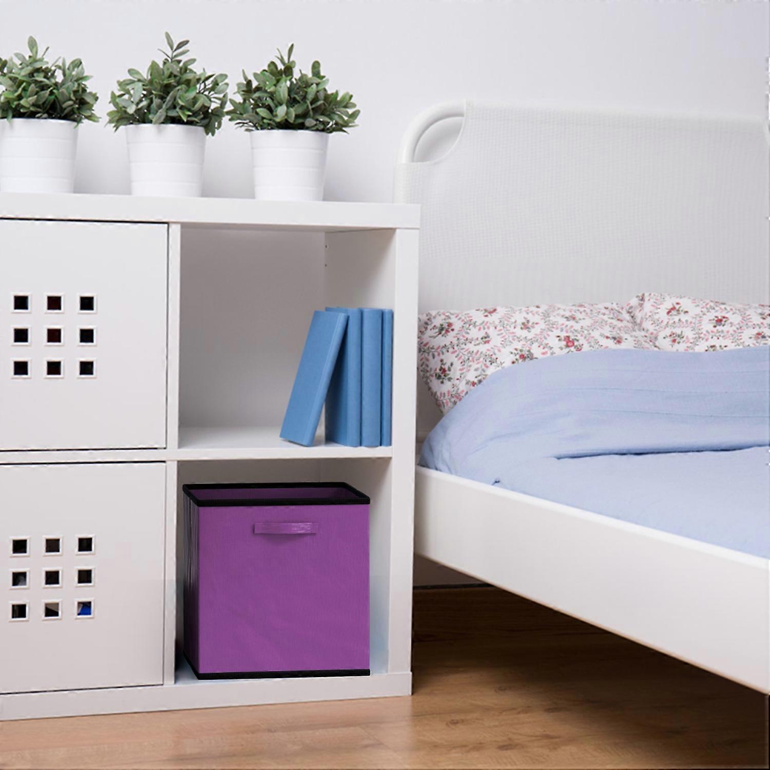 6x Foldable Storage Fabric Box in Purple - Multifunctional collection box to combine with cabinets or shelves