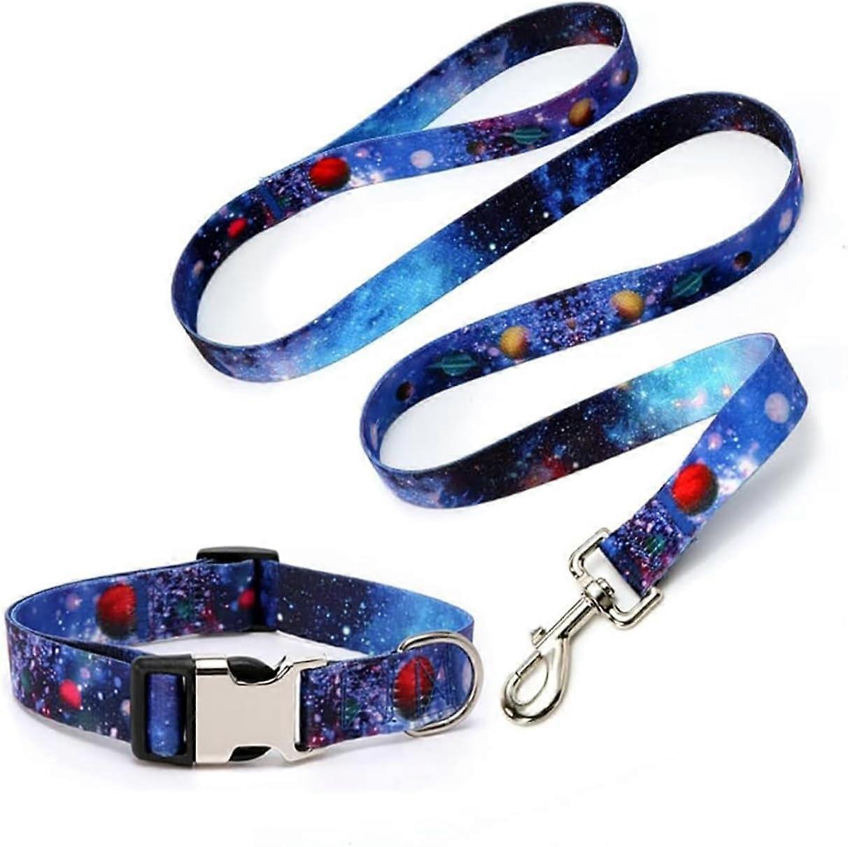 Dog Collar And Leash Set With Metal Buckle Bohemia Geometric Pattern All Sizes Adjustable Training Collar Galaxy Set M
