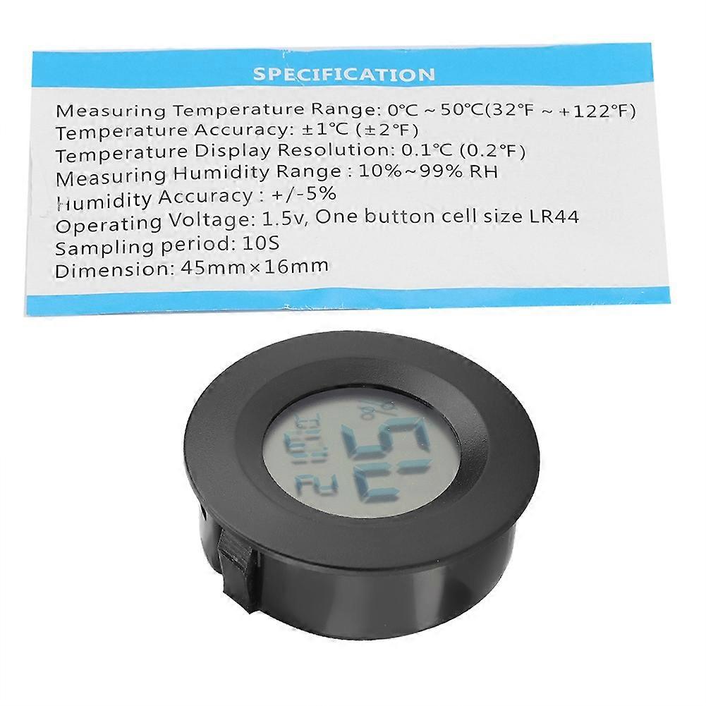 Mini Digital Lcd Thermometer Round Shape Temperature for Indoor Reptile Pet(Black)