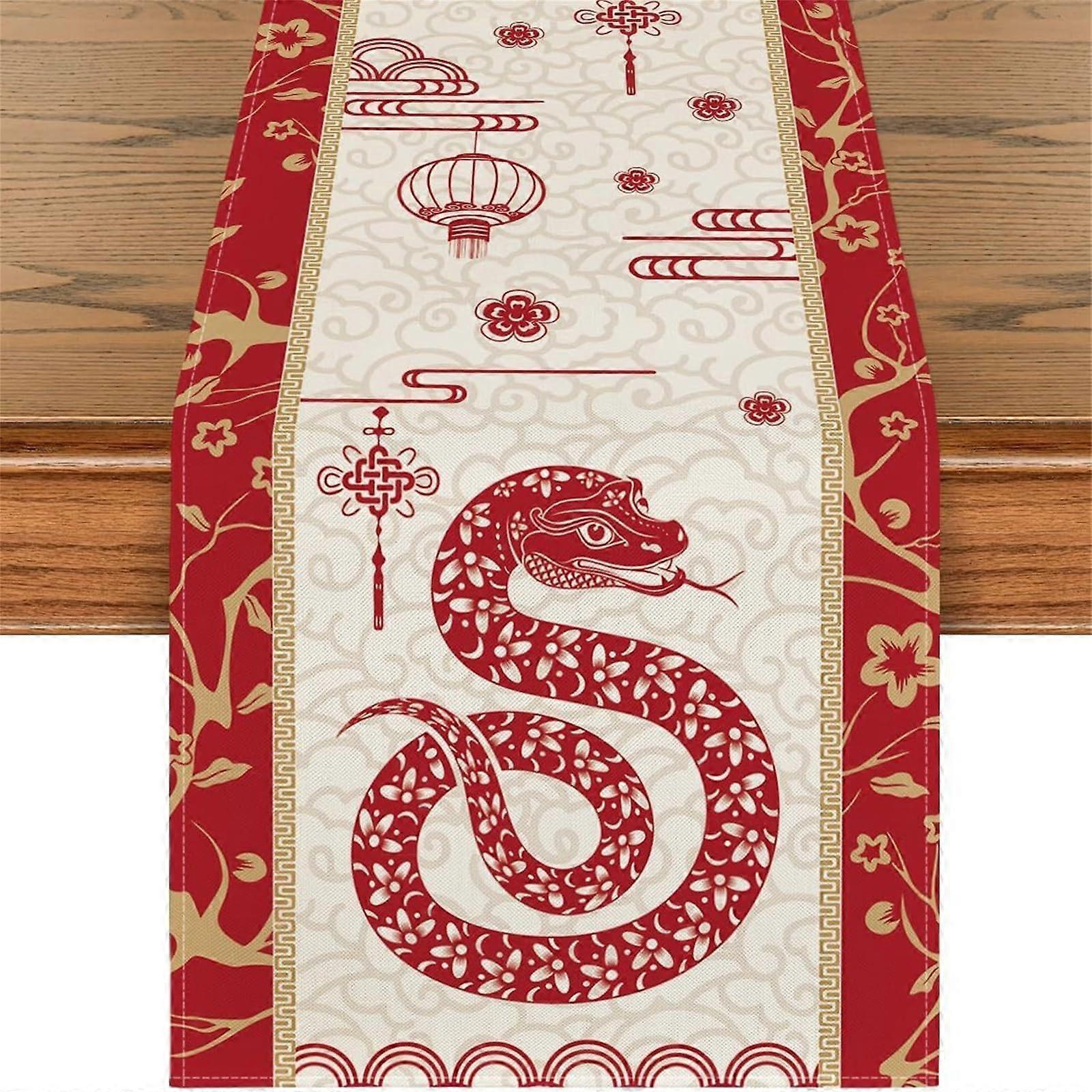 2025 Chinese  Year Tablecloth Snake Zodiac Table Runner For Festive Home And Party Decoration Table Cover