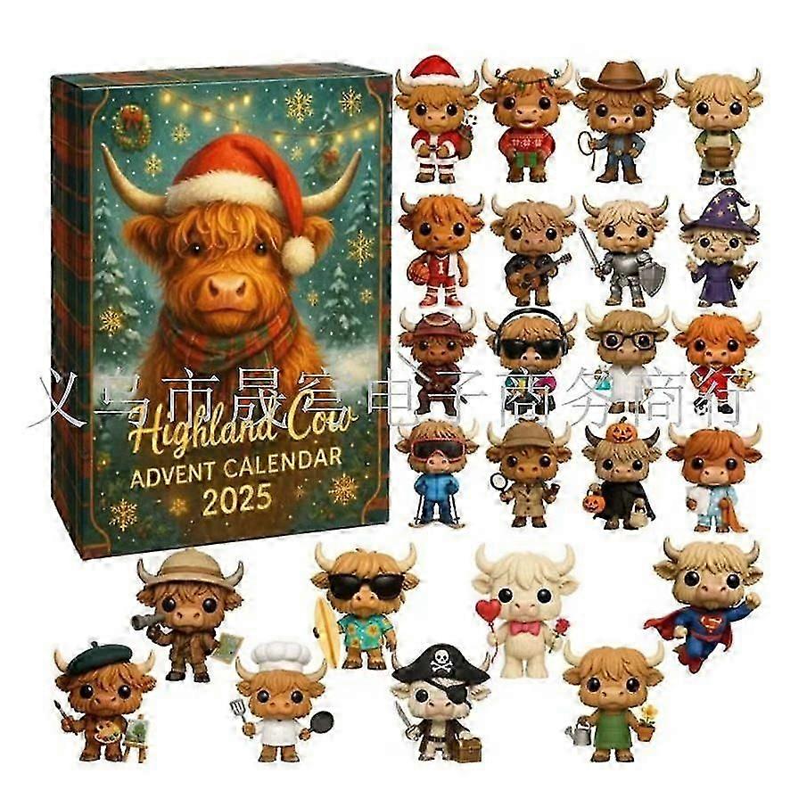 Quality Highland Cow Advent Calendar 2025, Highland Cow Figurine Advent Calendar 2025 with 24 Pcs Highland Cow Christmas Ornaments, 24 Days Countdown 