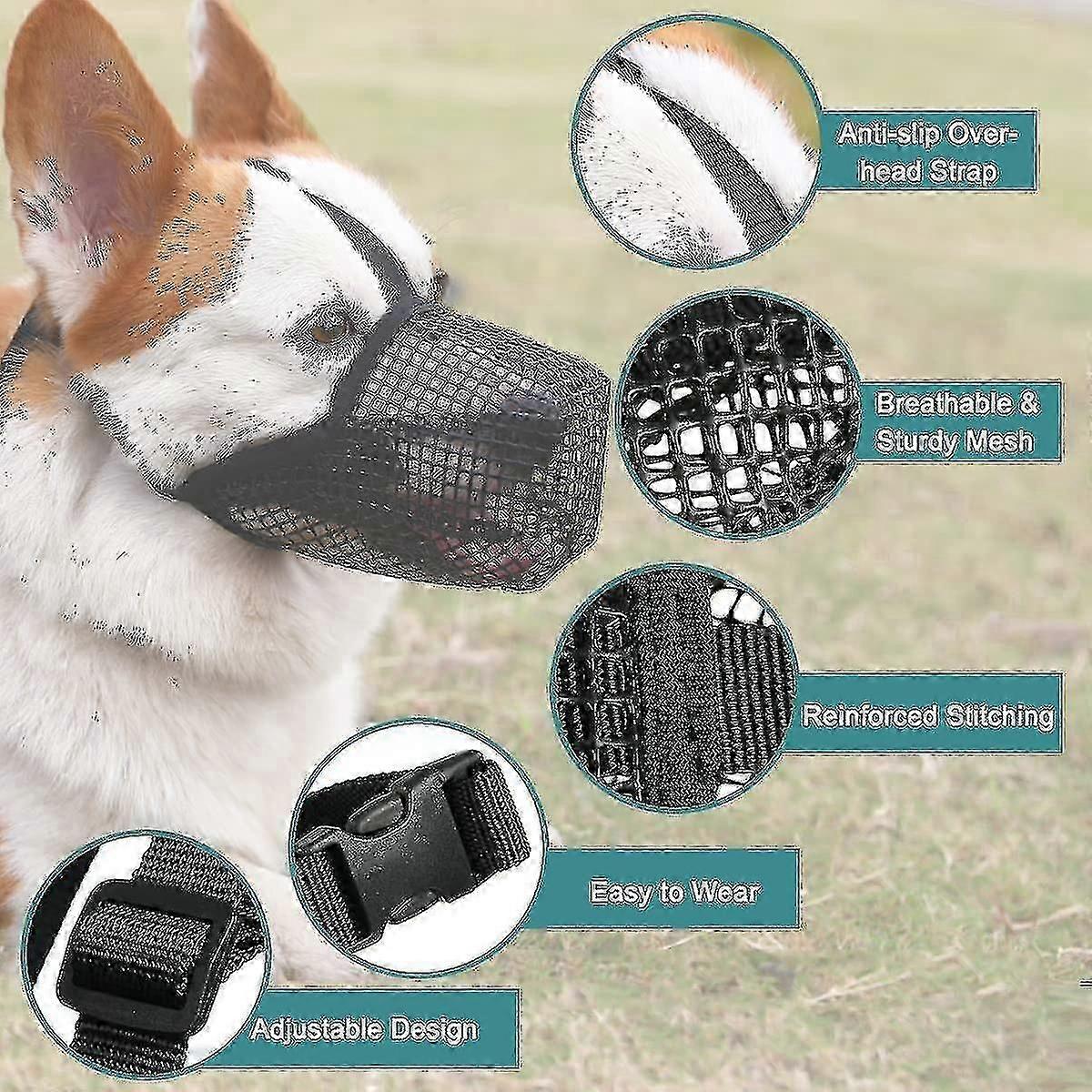 Dog Muzzle With Adjustable Straps, Soft Mesh Covered Muzzles For Small Medium Large Dogs