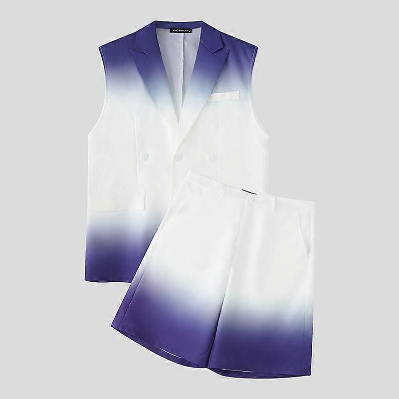 INCERUN Two Pieces Men Sleeveless Gradient Thin Waistcoat and Loose Shorts Outfits Sets