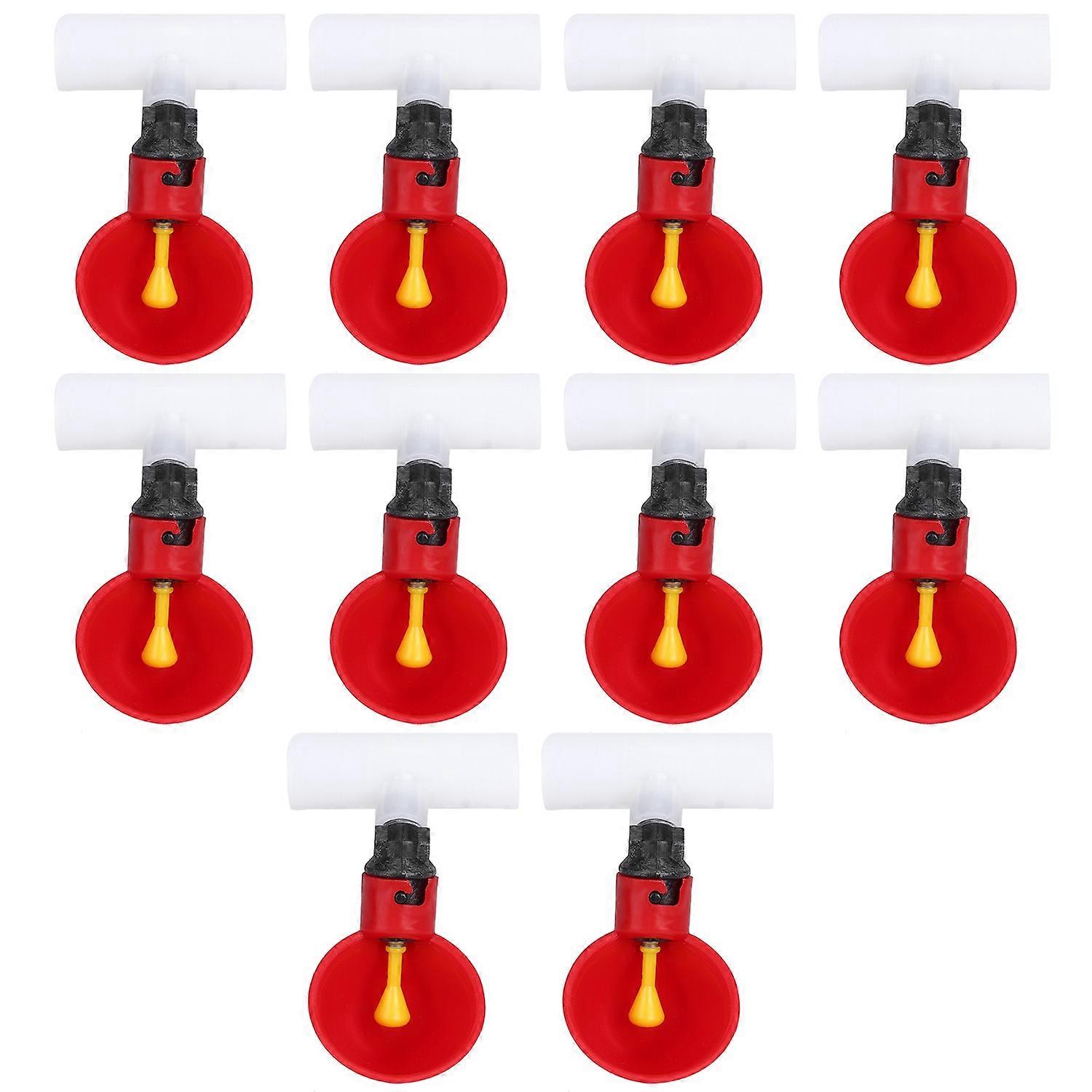 10Pcs Automatic Chicken Water Cups Drinker 1/2inch Tee Poultry Hen Feeding Tools Red
