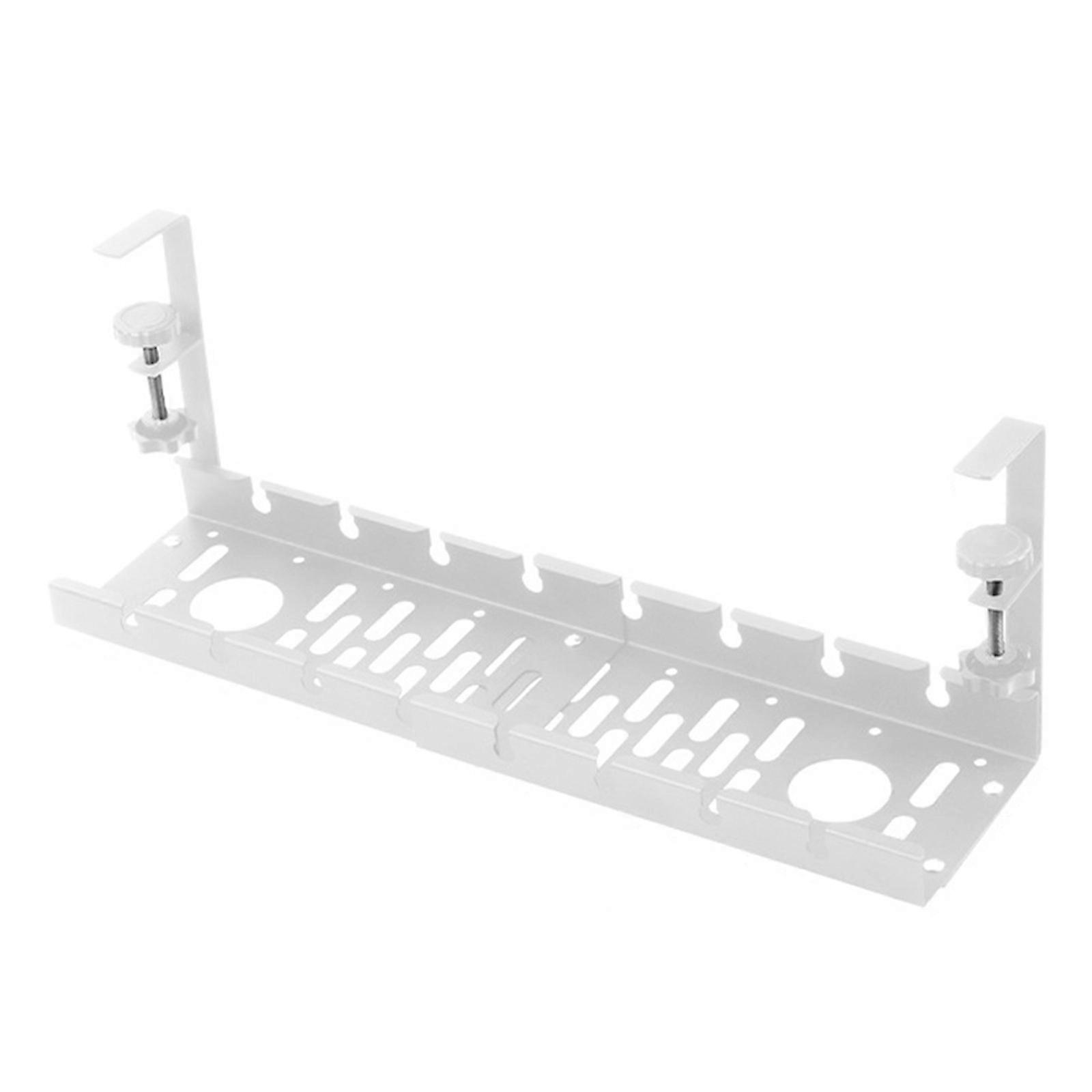 Easy Installation Under Desk Cable Tray With 20lb Capacity Expandables Storage For Power Strips And Adapters  White