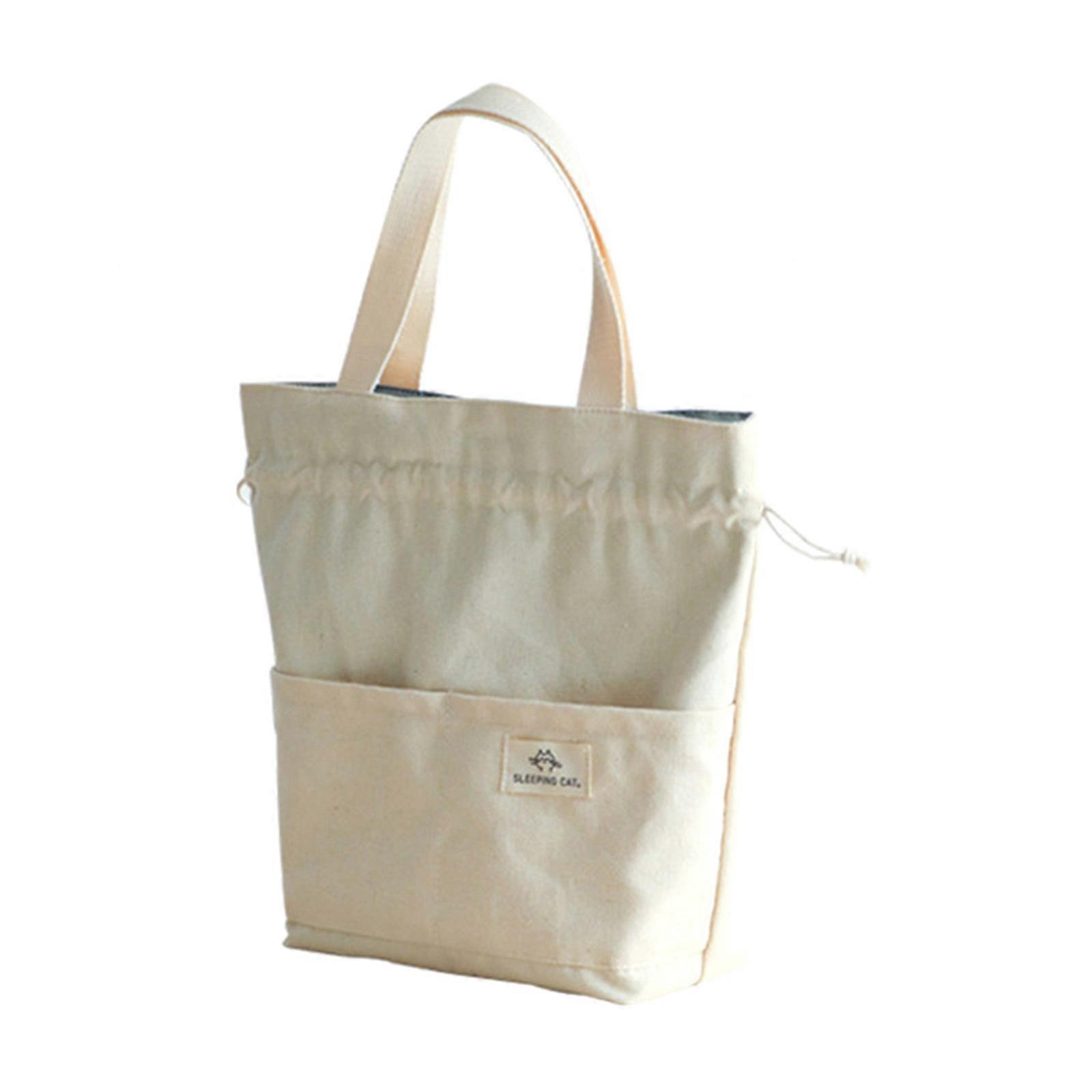 Insulated Canvas Lunch Bag with Drawstring Closure Thicken Aluminium Thermal Bento Box Bag Keep Food Warm & Portable Multicolor