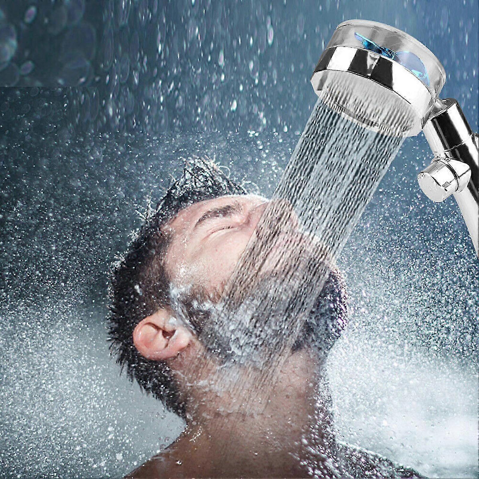 Handheld High Pressure Turbo Propeller Shower Head 360° Rotated Powerful Water Saving Hand Spray A Key Turn On\Off