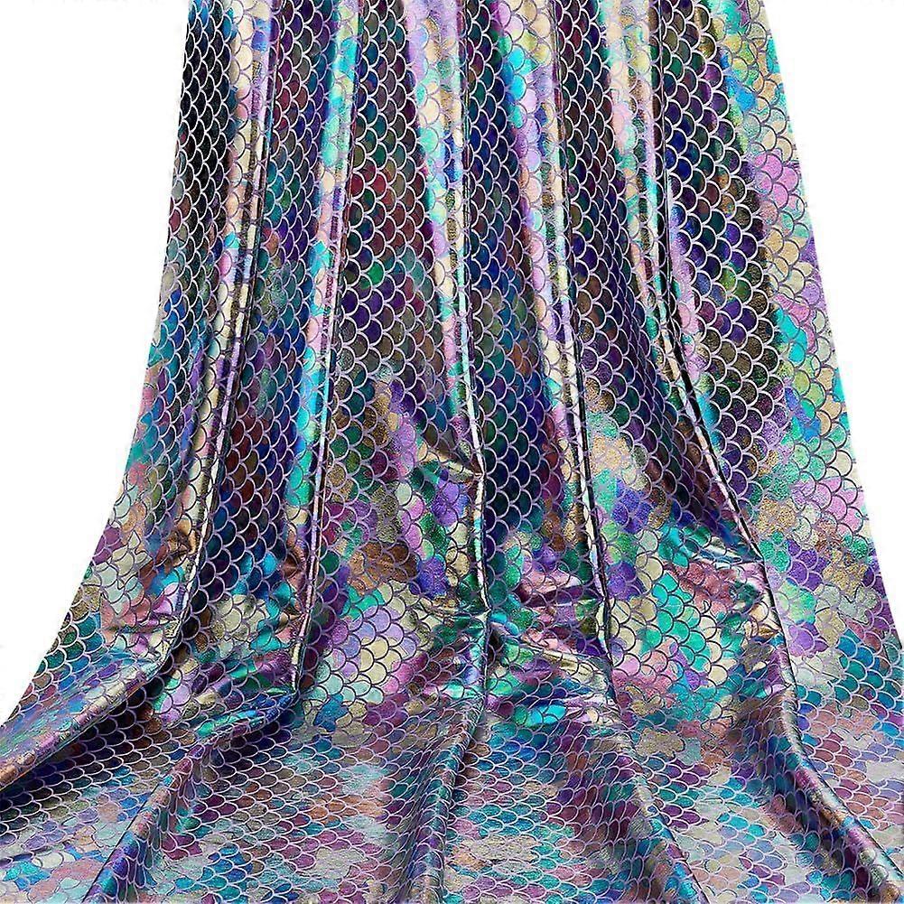 1.1Yard Scales Fabric 59inch Wide Colorful Sparkly Hologram Fish Scale Fabric Non-Stretchy Polyester Fish Scales Fabric Light Purple Fabric Backing fo