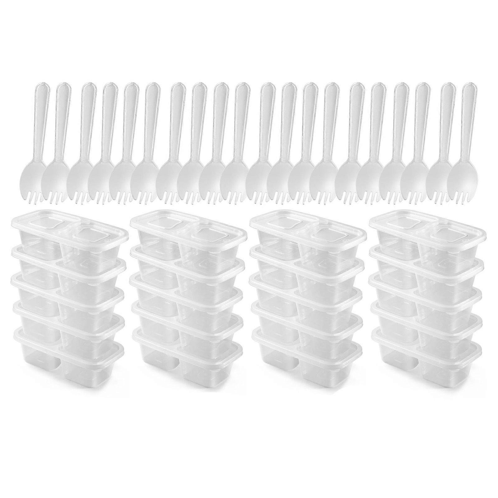 Jikaix 20Pcs Packing Box with Forks Food Grade Reusable Easy to Clean Portable Candy Fruit Storage Container Dual Grids Sauce Box