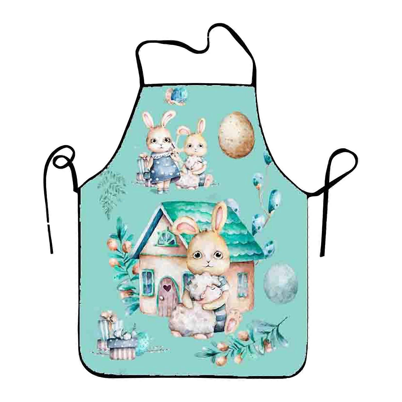 Easter Festival Easter Apron Easter Cartoon Rabbit Eggs Easter Polyester Fine Grain Sleeveless Apron Home Smock Multi Function Apron