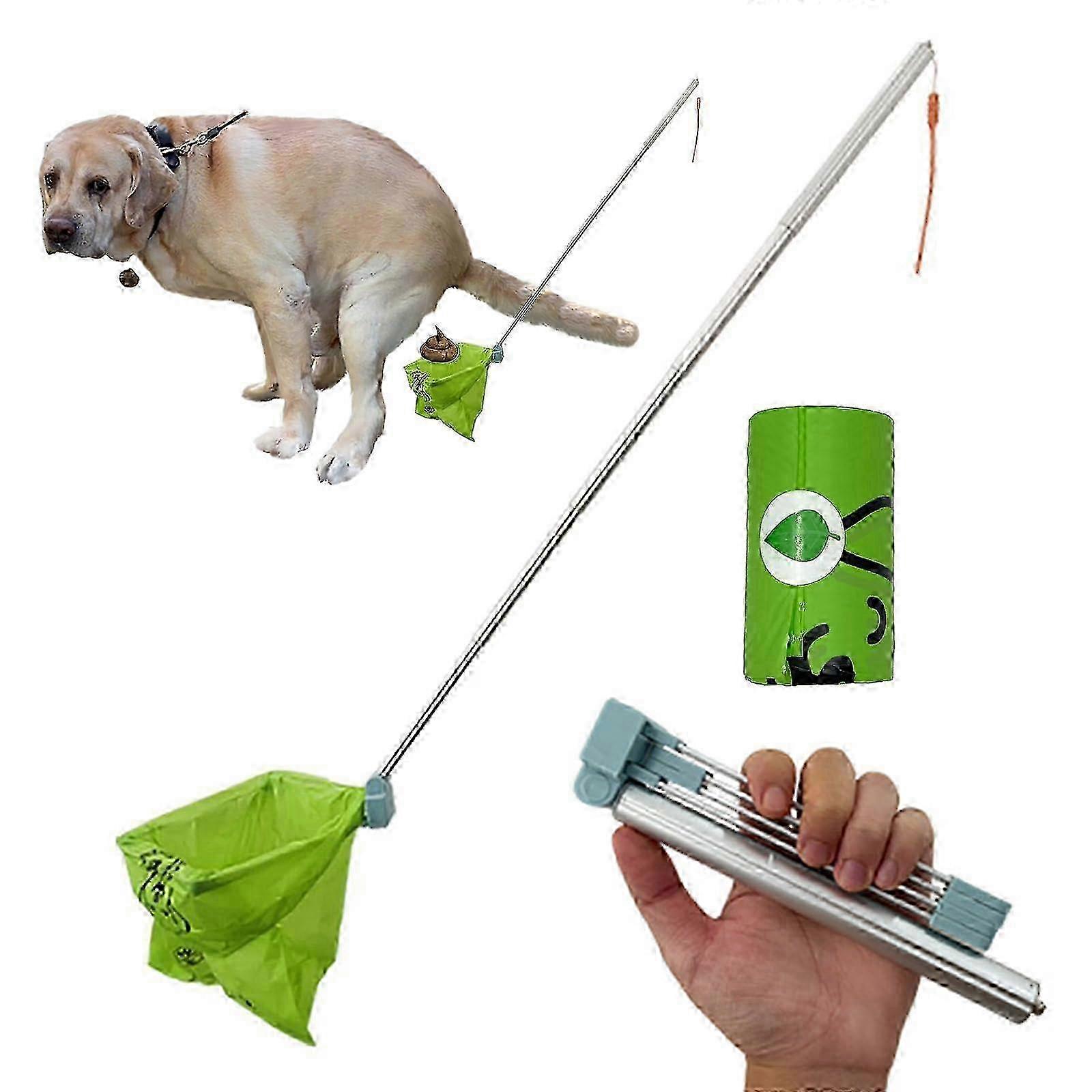 Dog Pooper Scooper with Bag Attachment, Portable Foldable Poop Picker for Large Dogs, No Bending Easy Cleanup (L) 25-26