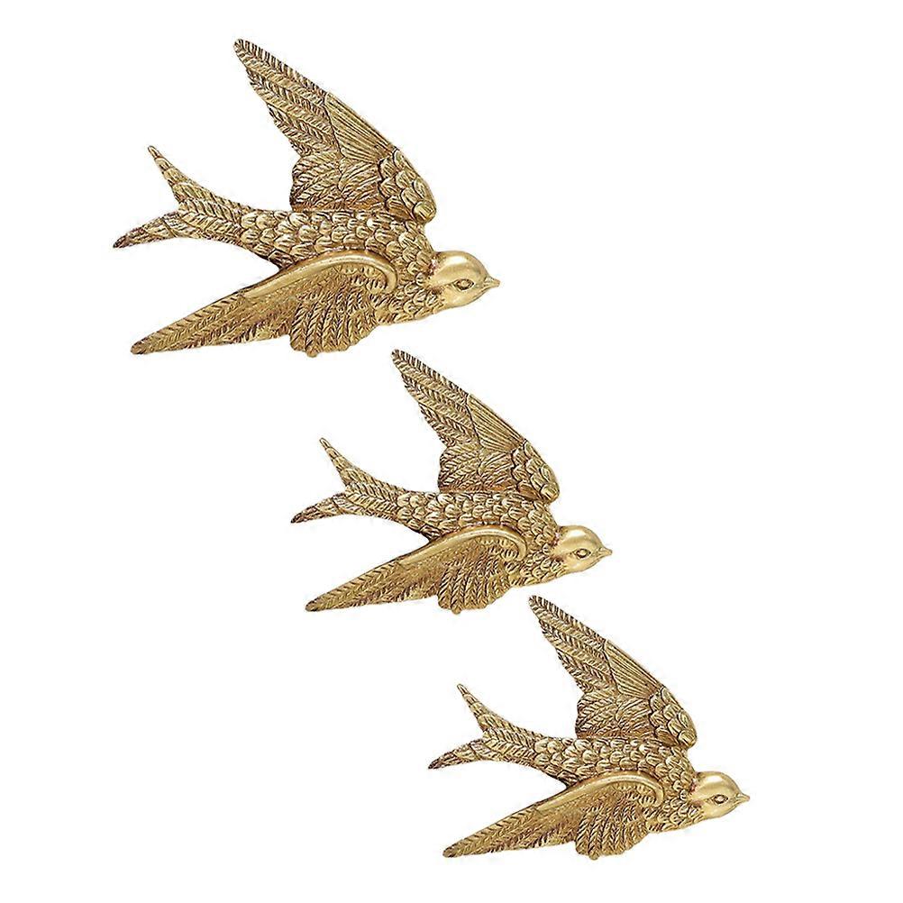 Swallow Wall Hanging Resin Sculpture for Decor Use 3Pcs Golden Bird Art