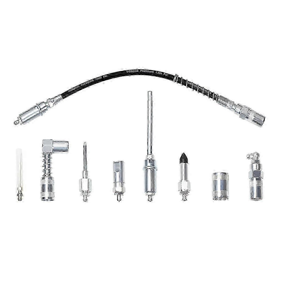 Tool Grease Tip, Grease Coupler Kit, Quick Connect, 9-Piece, Complete Lube Accessories