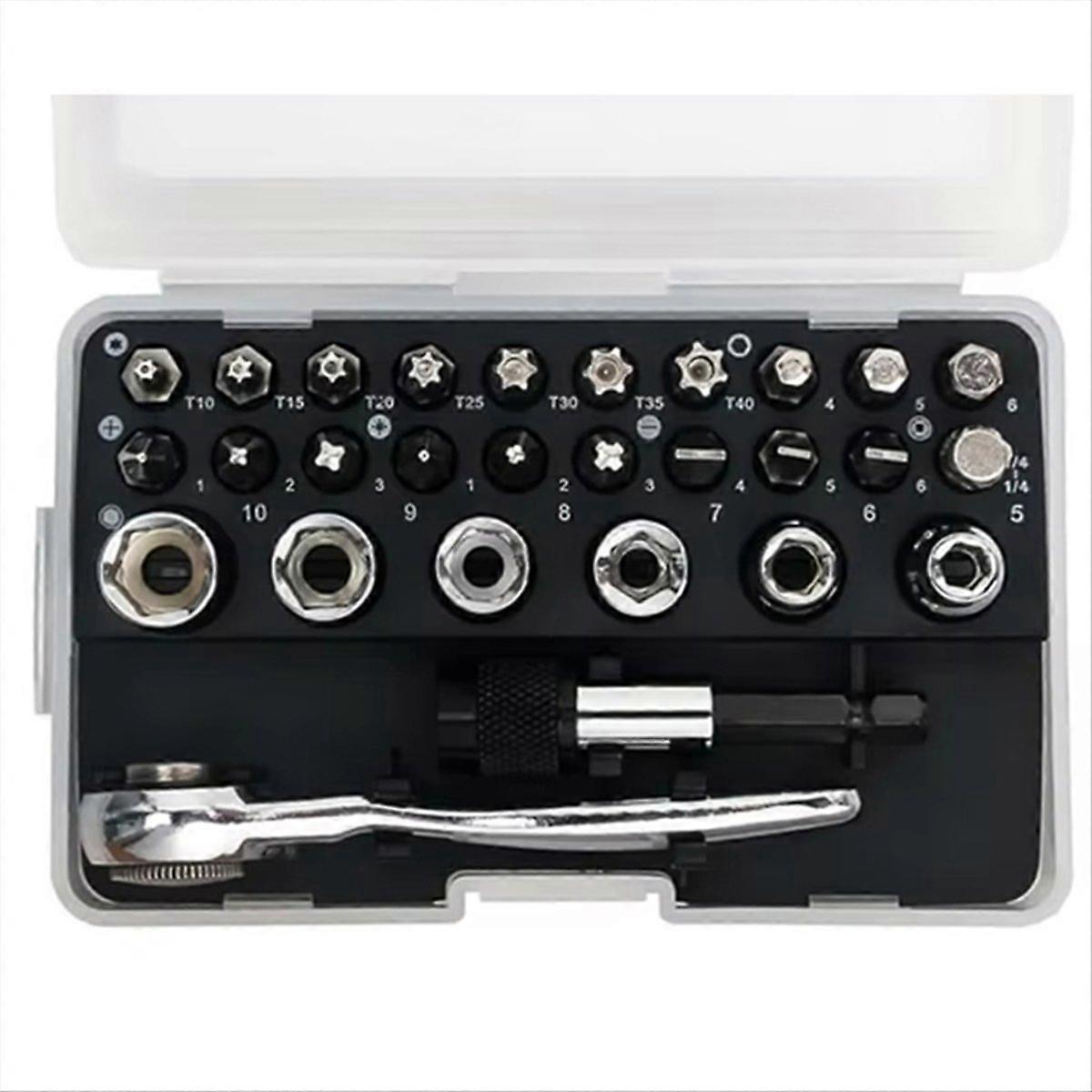 28 in 1 Mini Ratchet Wrench Set with Right Angle Offset 1/4 inch 72 Tooth Screwdriver Handle Magnetic Torx Bit